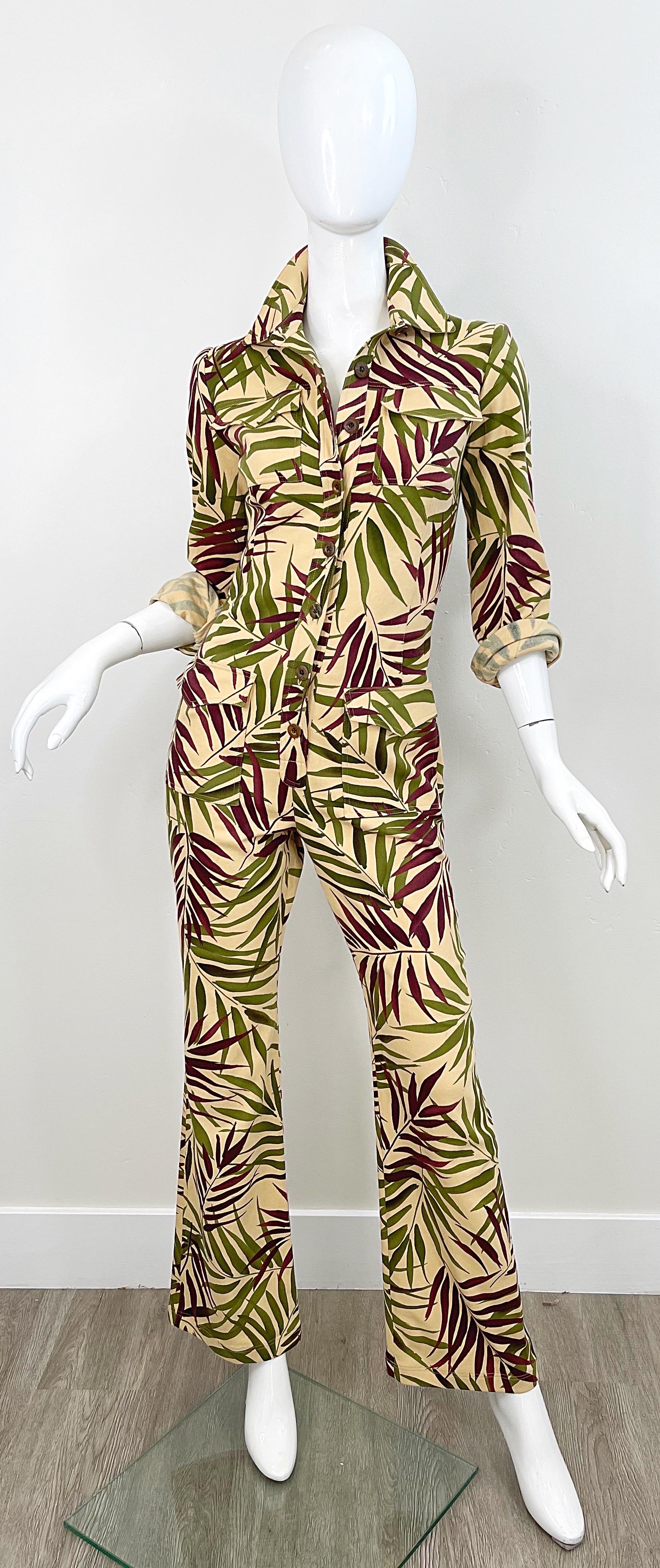 Oscar de la Renta Runway S/S 2002 Size 4 Palm Tropical Safari Print Jumpsuit  For Sale 6