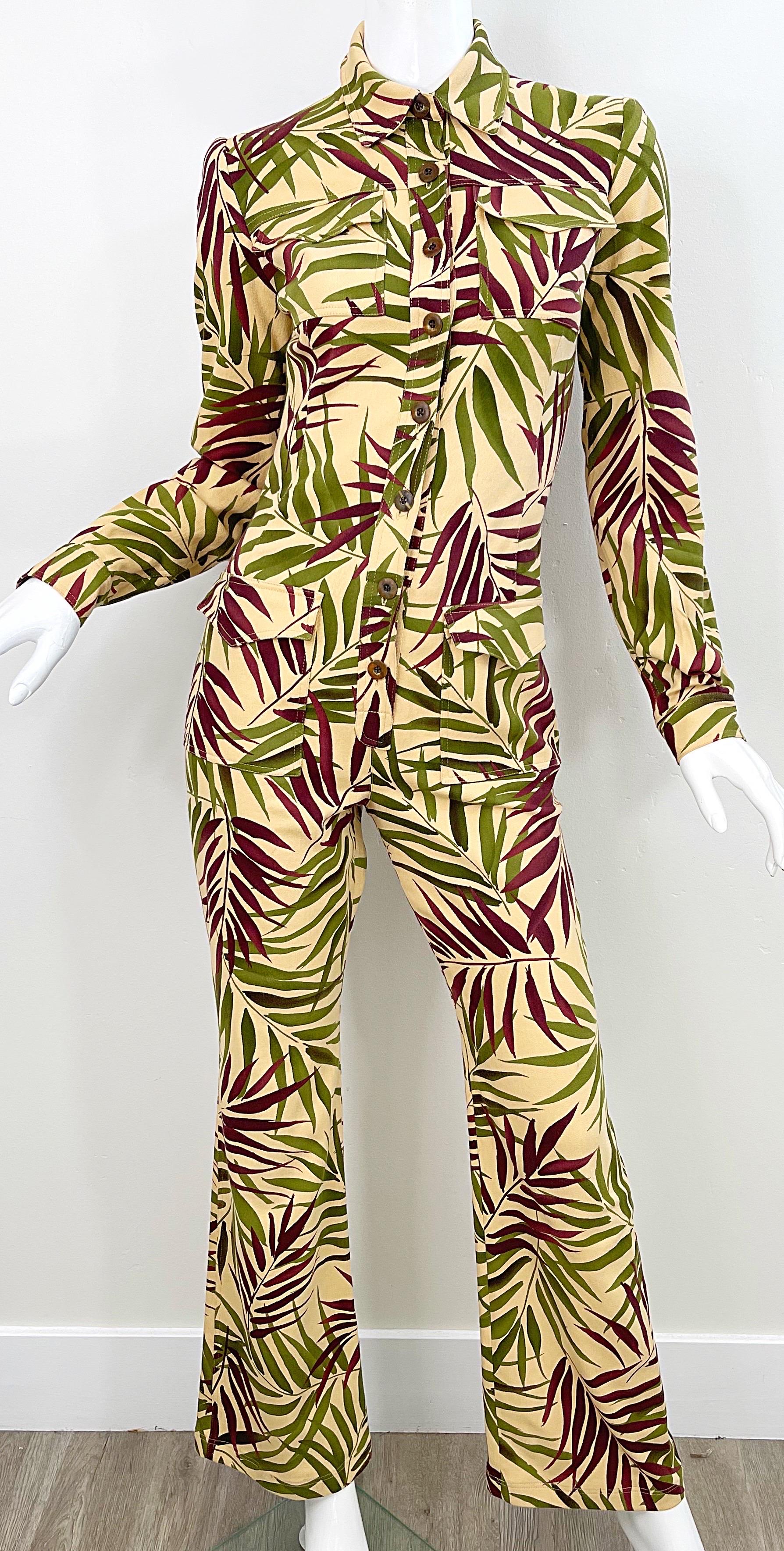 Oscar de la Renta Runway Spring 2002 Size 4 Palm Tropical Safari Print Jumpsuit For Sale 11