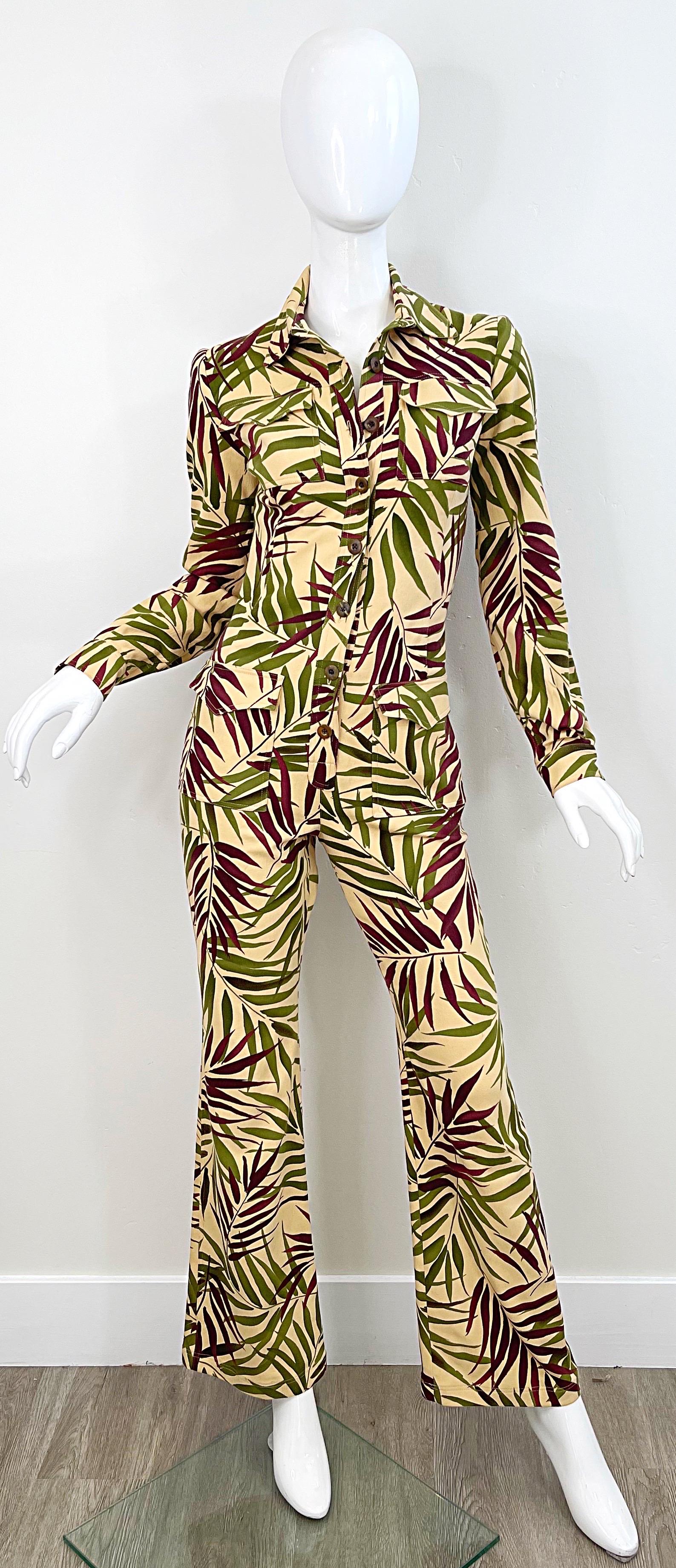 Oscar de la Renta Laufsteg S/S 2002 Größe 4 Palm Tropical Safari Print Jumpsuit  im Zustand „Hervorragend“ im Angebot in San Diego, CA