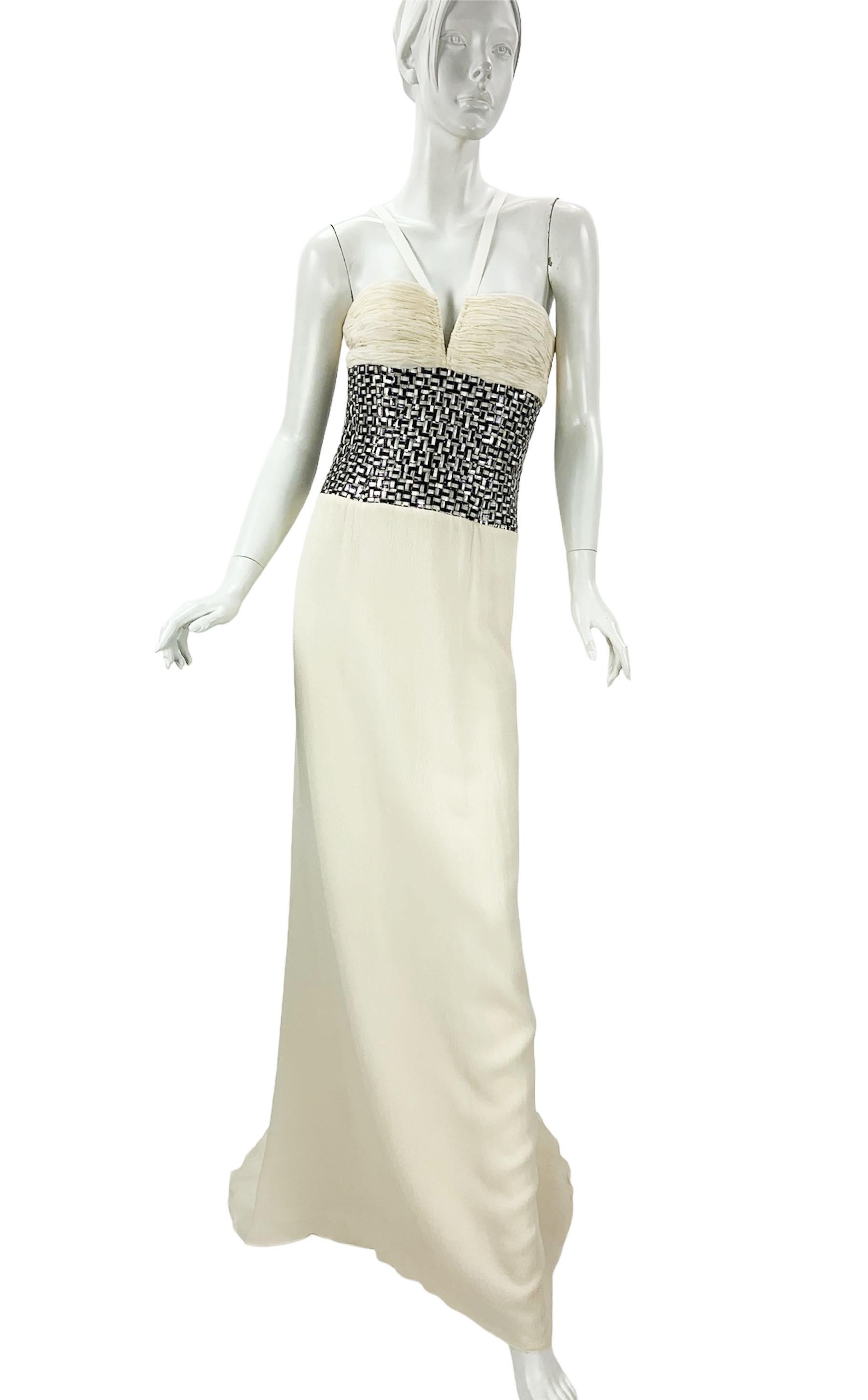 Oscar de la Renta Runway S/S 2008 Cream Color Silk Corset Dress Gown US 10 For Sale 2