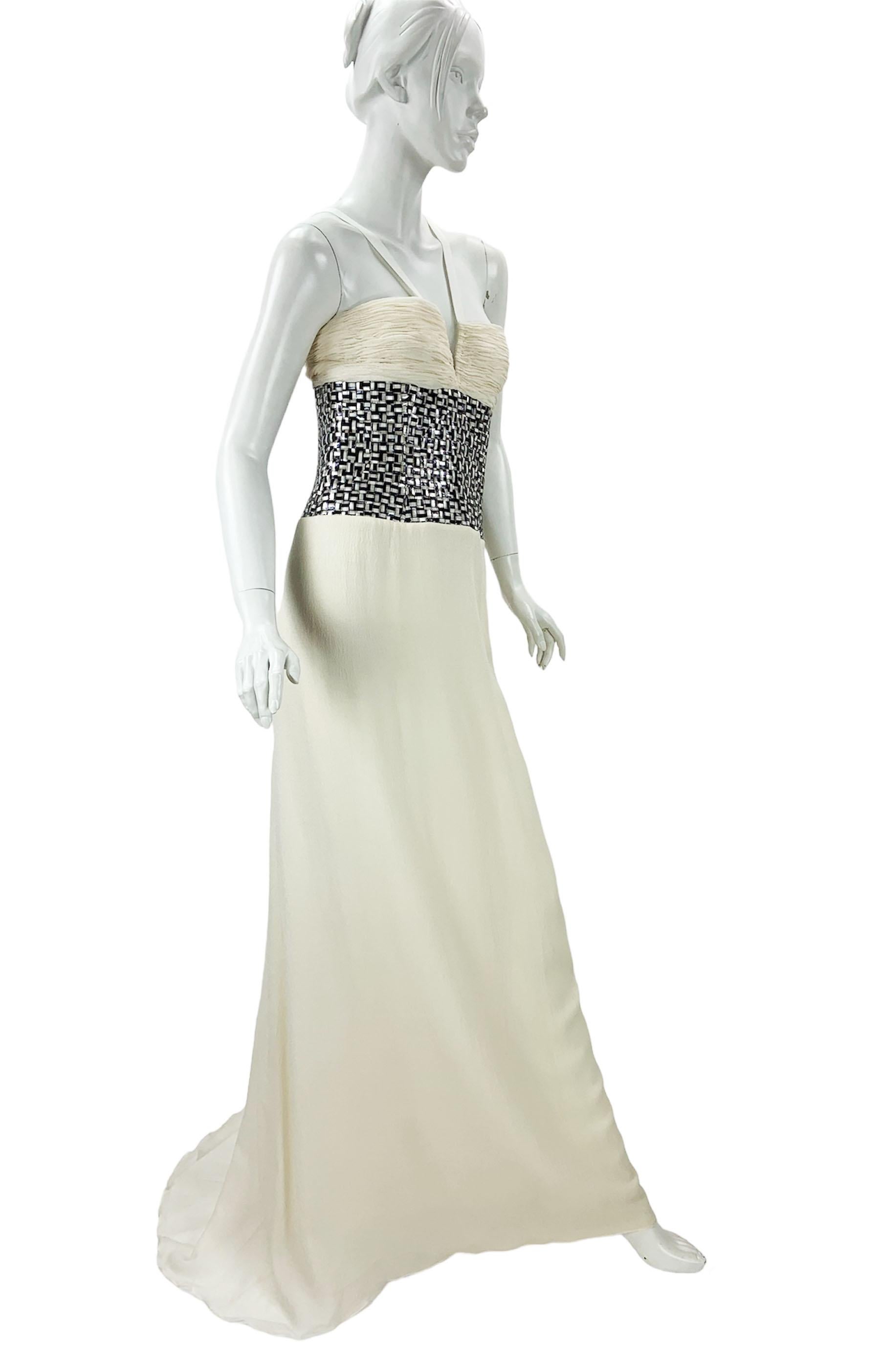 Oscar de la Renta Runway S/S 2008 Cream Color Silk Corset Dress Gown US 10 For Sale 3