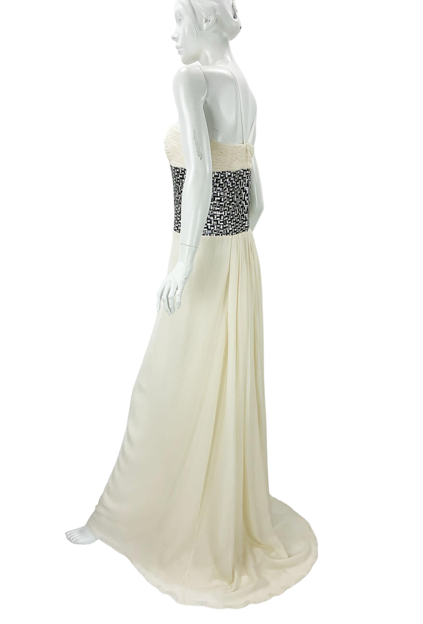 Oscar de la Renta Runway S/S 2008 Cream Color Silk Corset Dress Gown US 10 For Sale 4