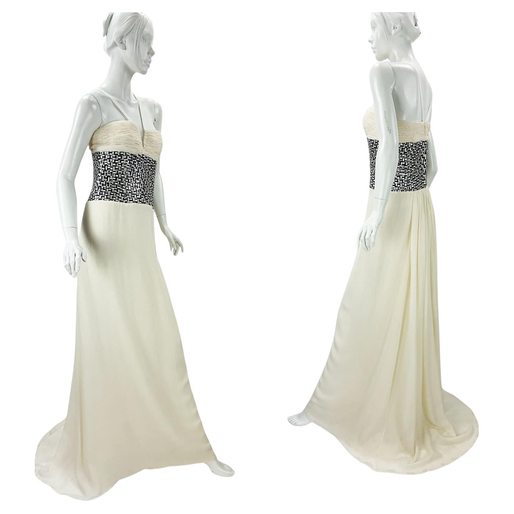 Oscar de la Renta Runway S/S 2008 Cream Color Silk Corset Dress Gown US 10 For Sale