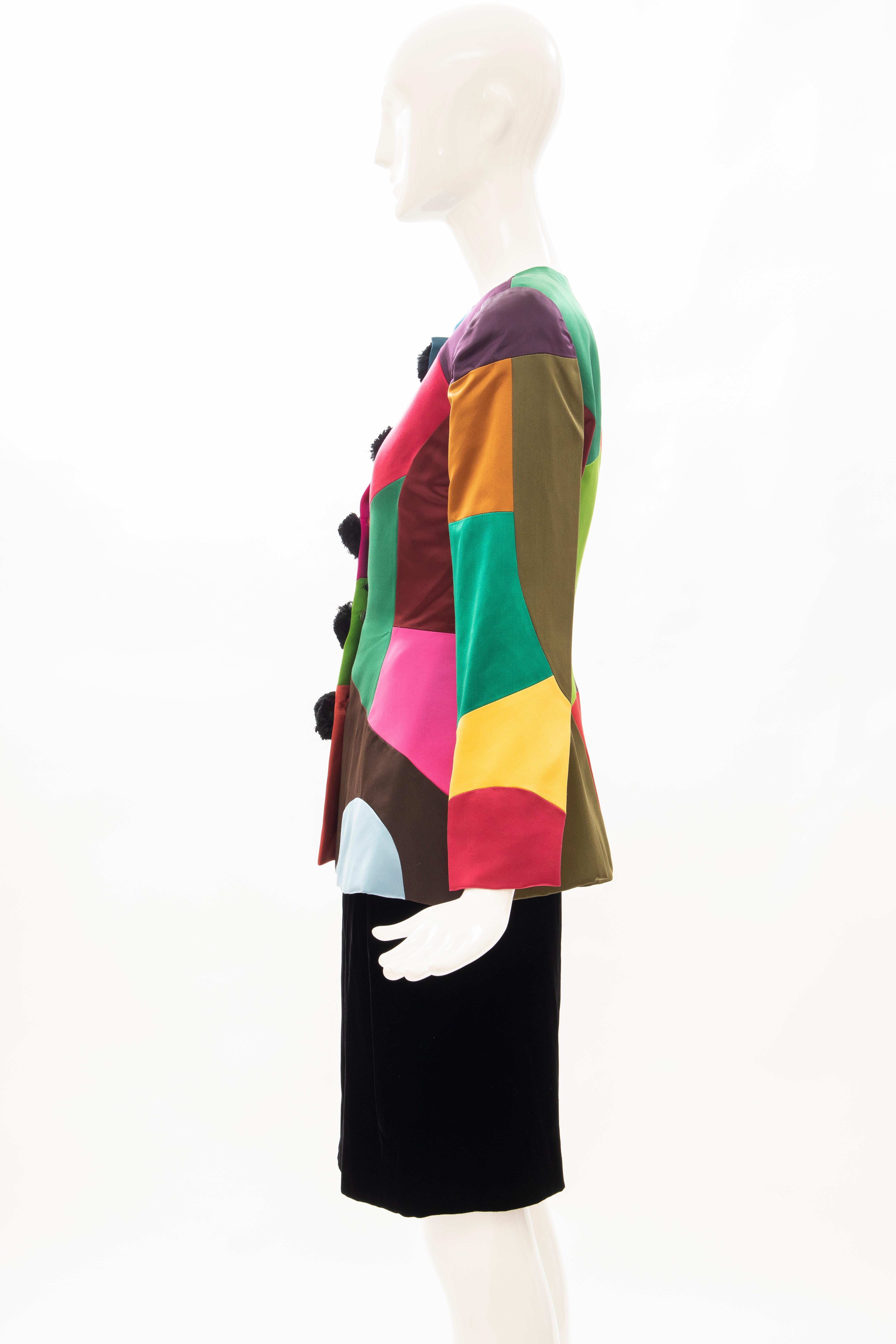 Oscar de la Renta Runway Silk Color-Block Skirt Suit, Fall 1991 For Sale 2