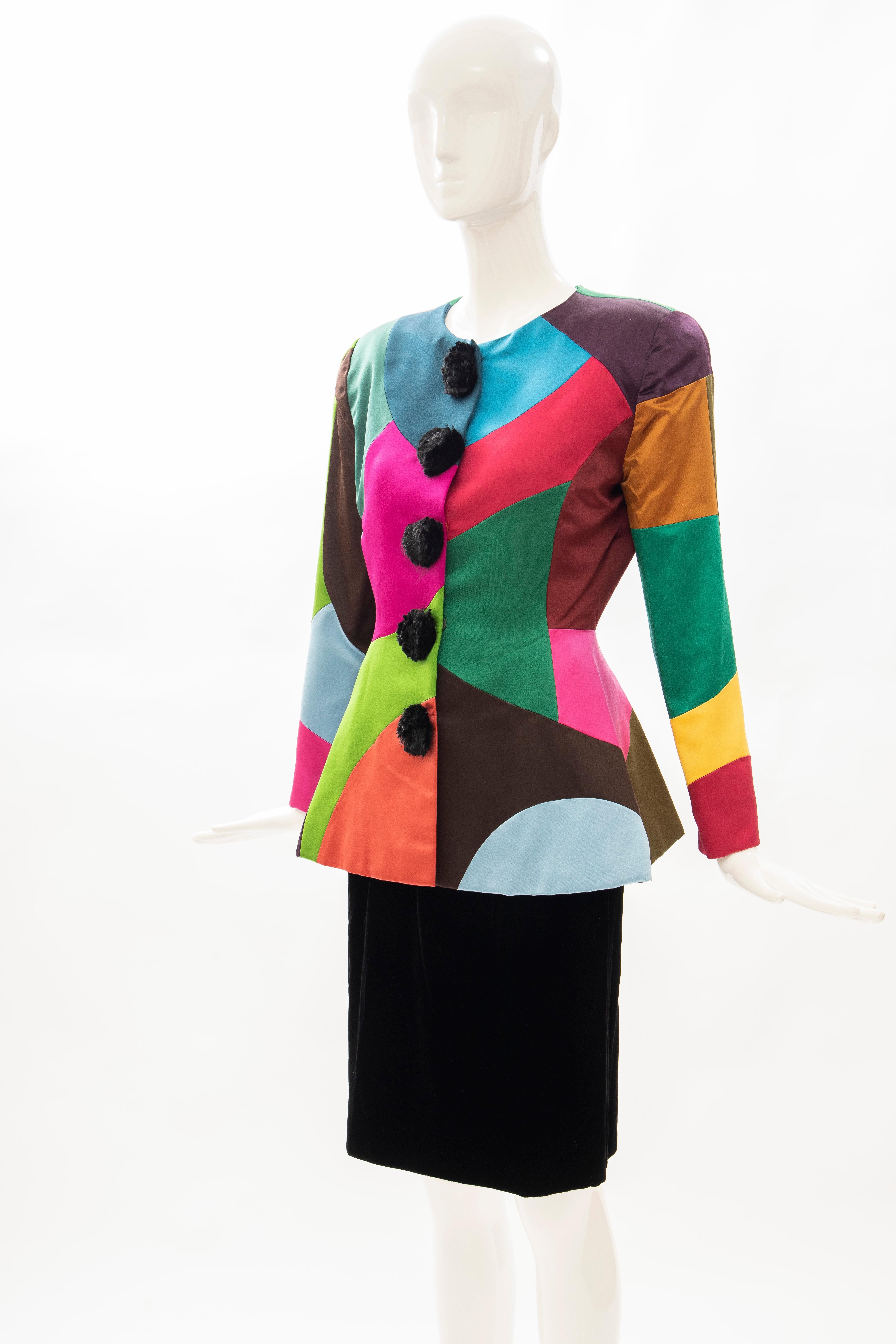 Oscar de la Renta Runway Silk Color-Block Skirt Suit, Fall 1991 For Sale 3