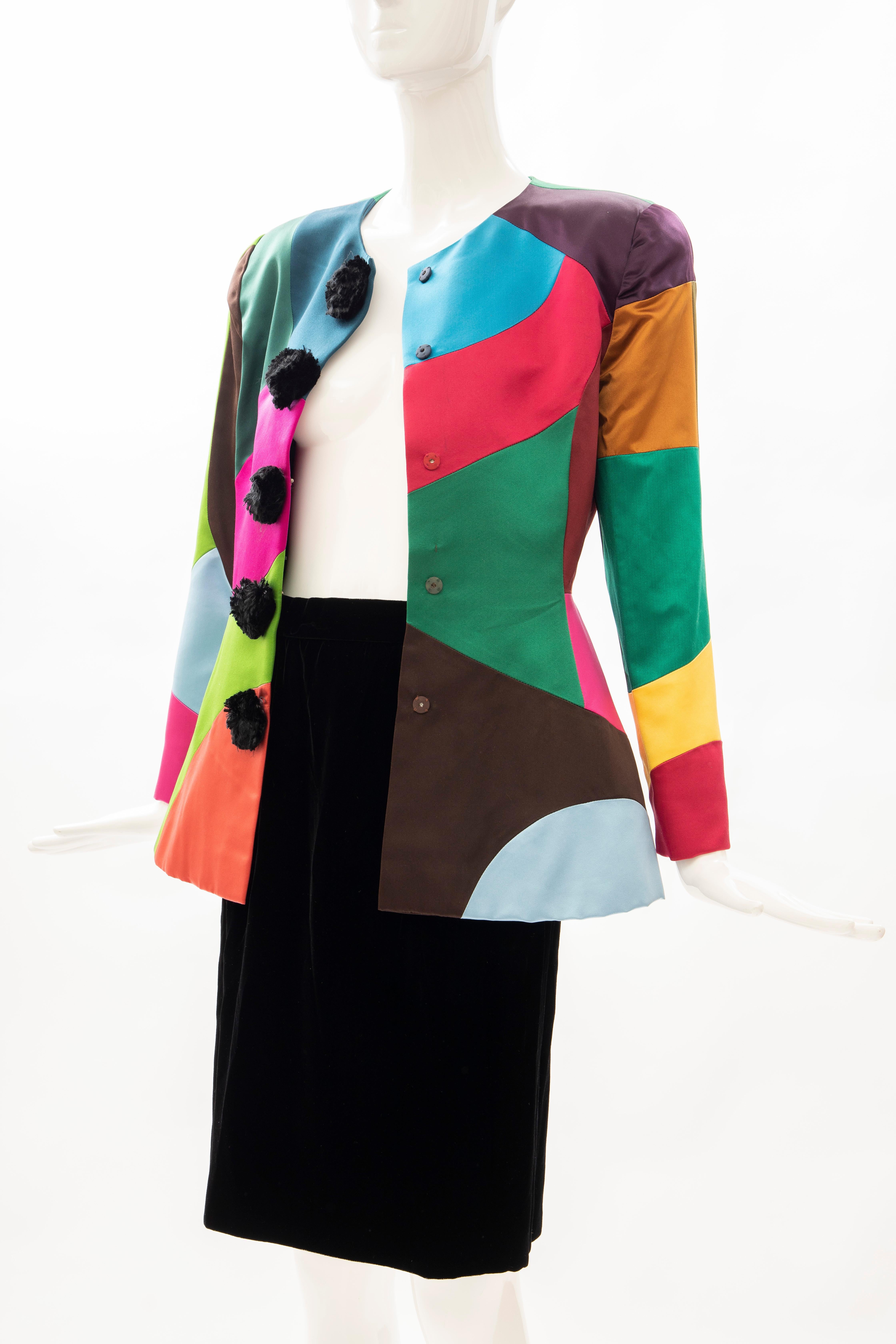 Oscar de la Renta Runway Silk Color-Block Skirt Suit, Fall 1991 For Sale 4