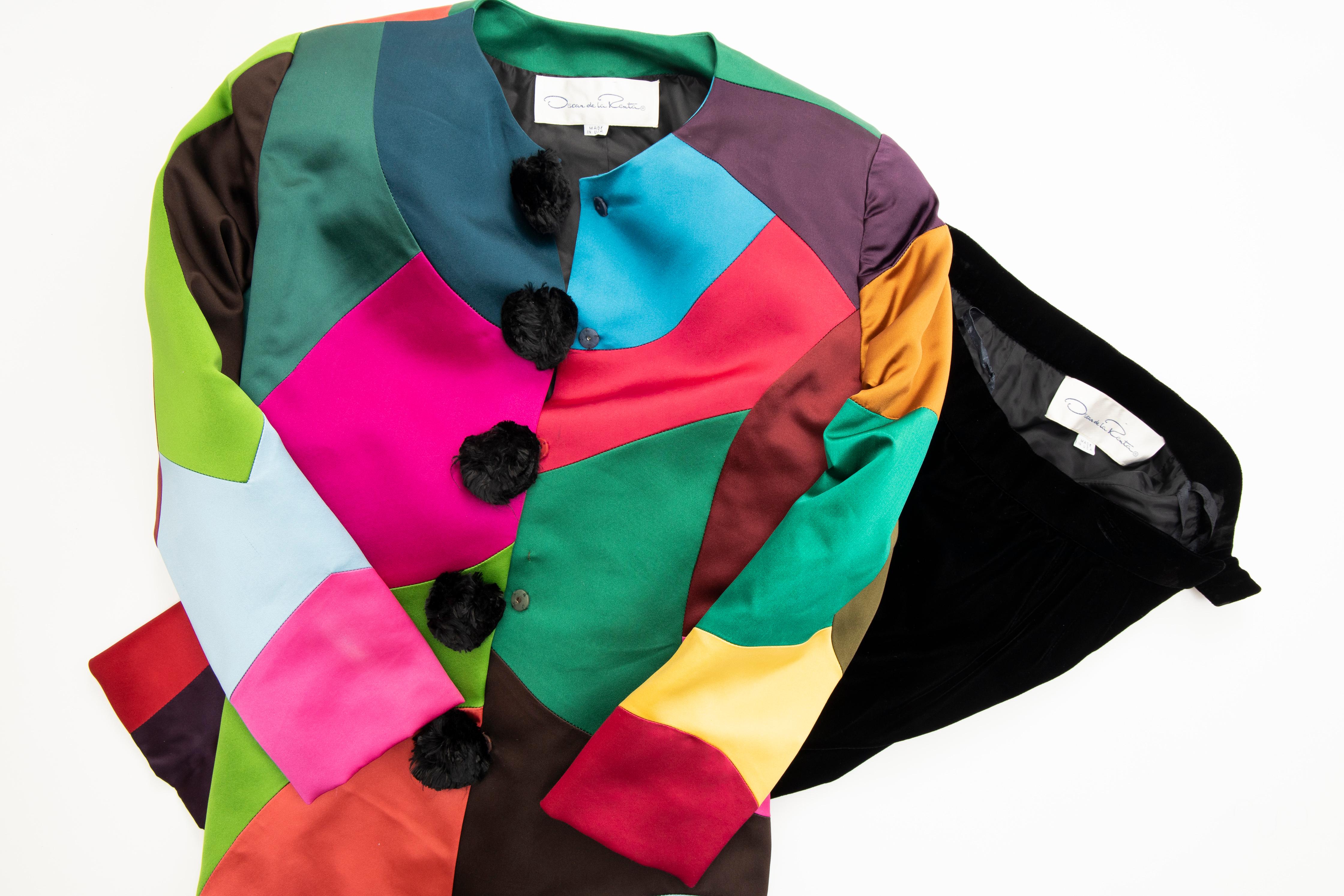 Oscar de la Renta Runway Silk Color-Block Skirt Suit, Fall 1991 For Sale 6