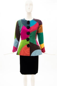 Oscar de la Renta Runway Silk Color-Block Skirt Suit, Fall 1991