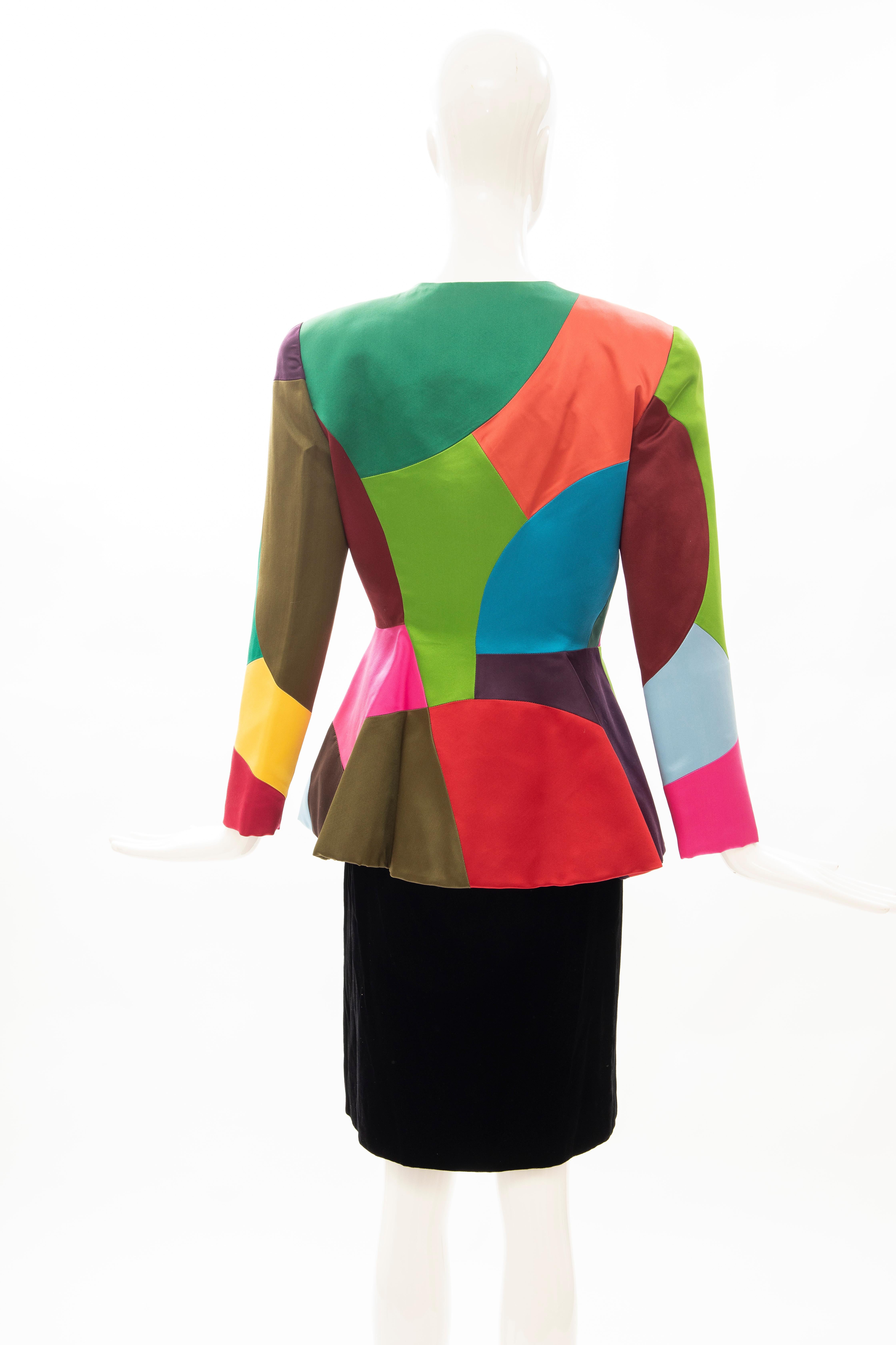 Oscar de la Renta Runway Silk Color-Block Skirt Suit, Fall 1991 In Excellent Condition For Sale In Cincinnati, OH