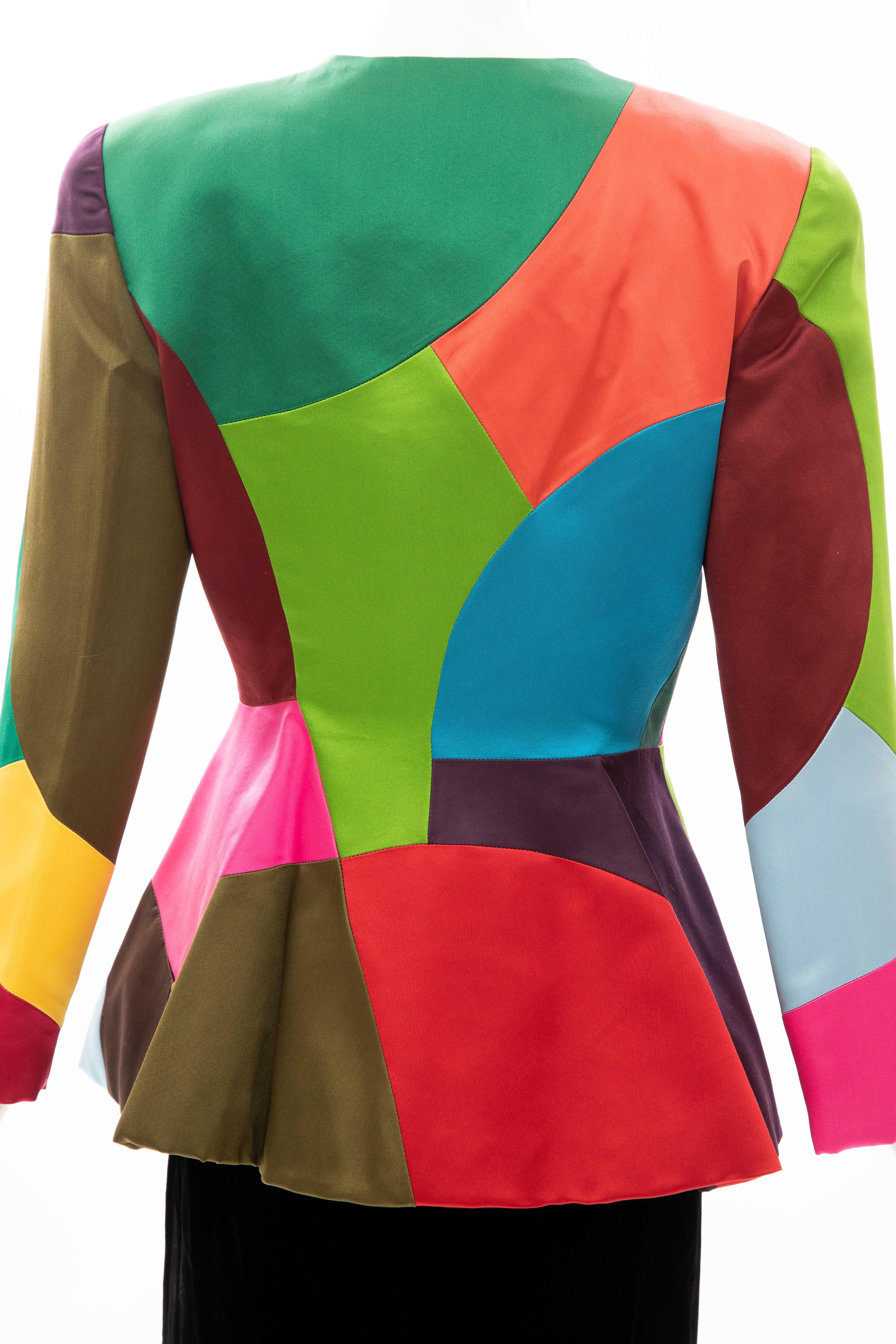 Women's Oscar de la Renta Runway Silk Color-Block Skirt Suit, Fall 1991 For Sale
