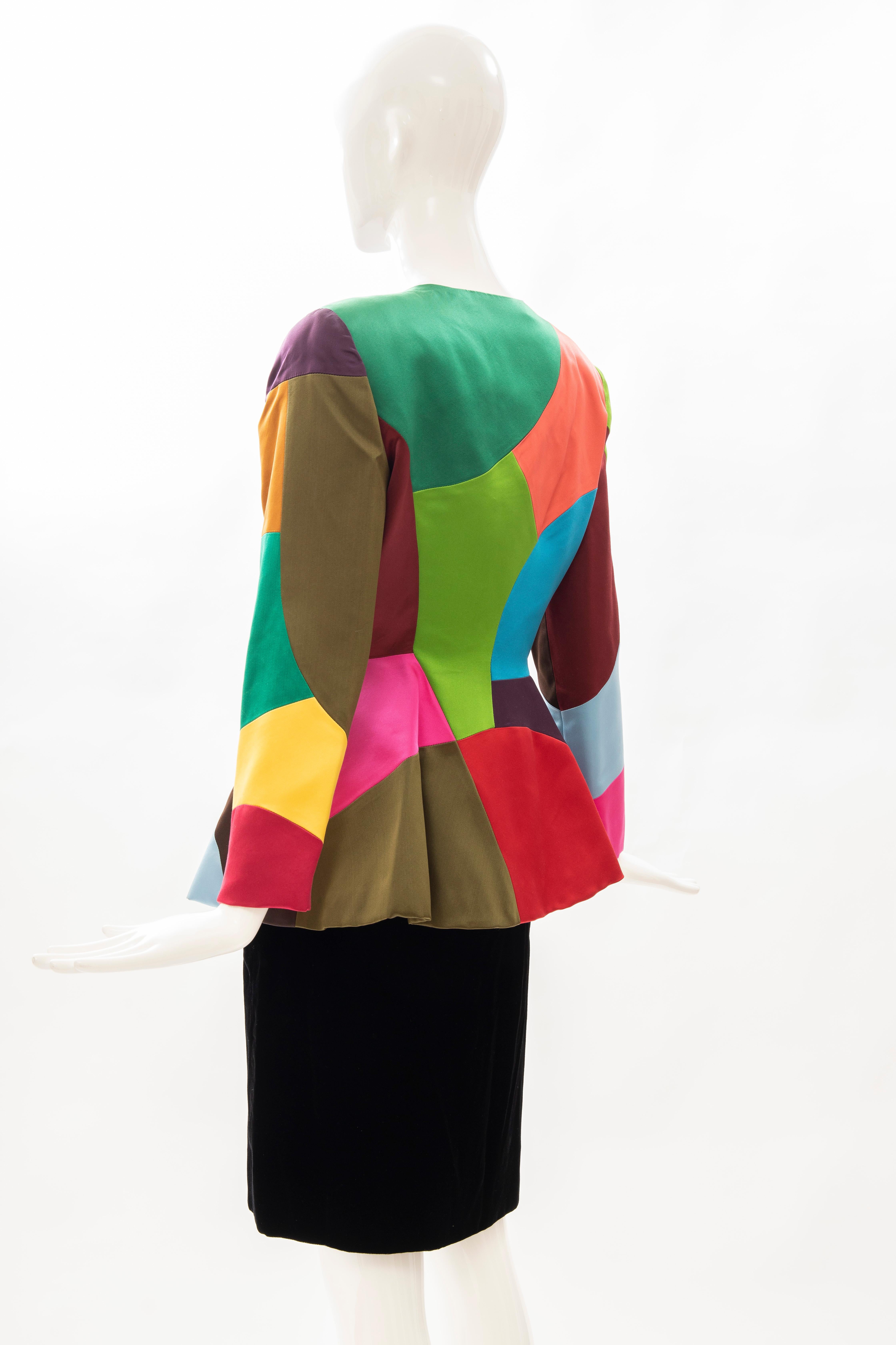 Oscar de la Renta Runway Silk Color-Block Skirt Suit, Fall 1991 For Sale 1