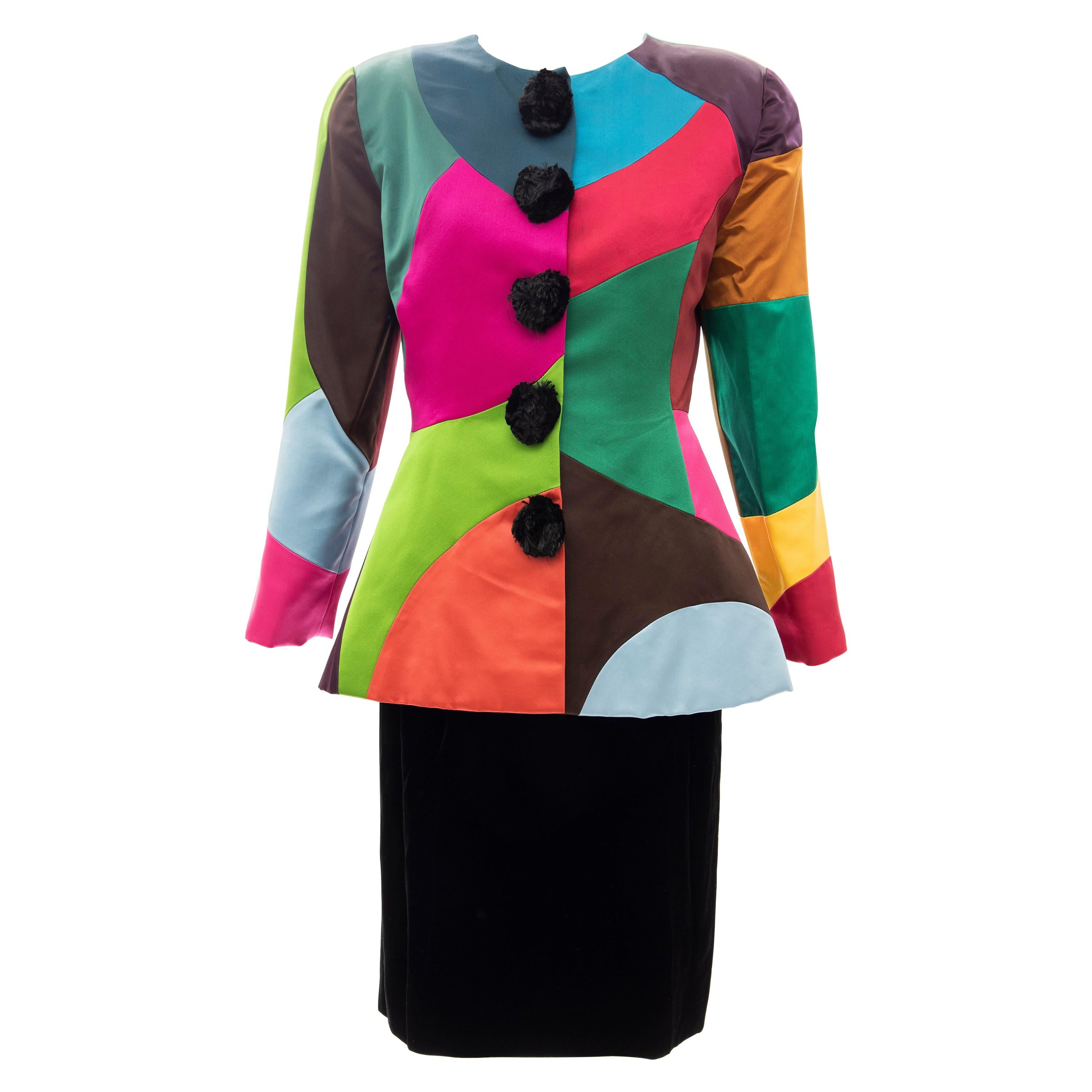 Oscar de la Renta Runway Silk Color-Block Skirt Suit, Fall 1991 For Sale