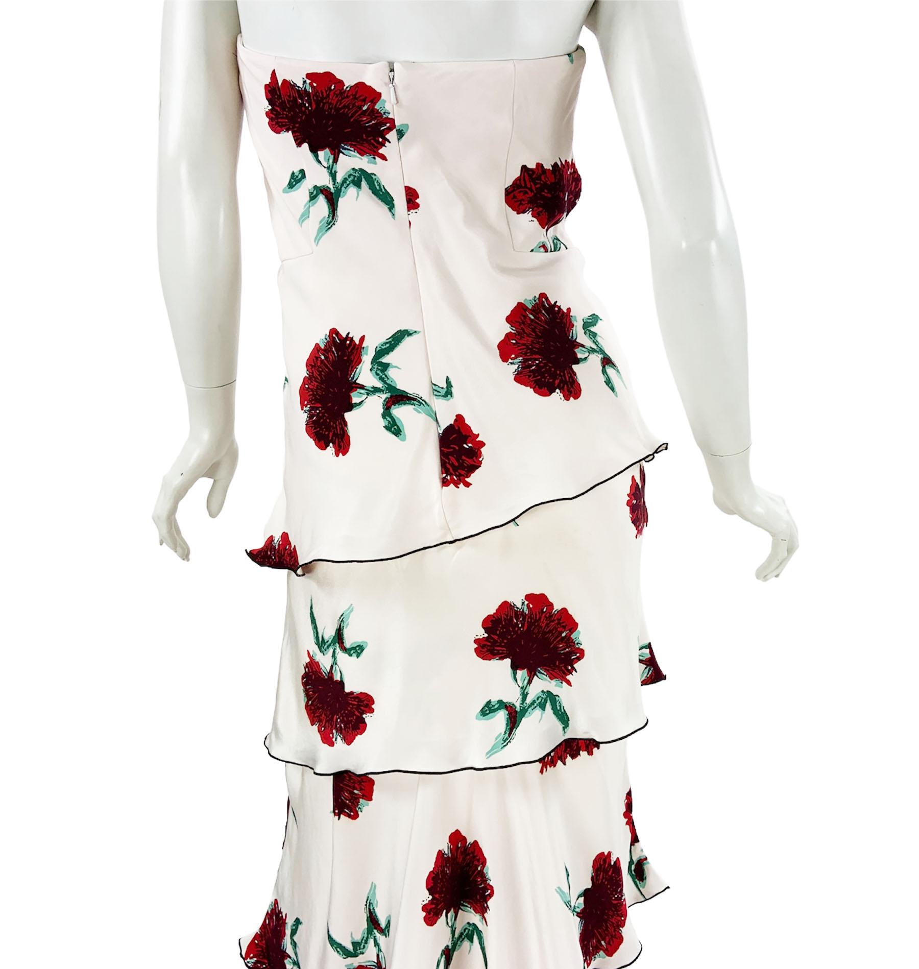 Oscar de la Renta Runway Silk White Floral Print Layered Corset Dress Gown US 6 For Sale 6