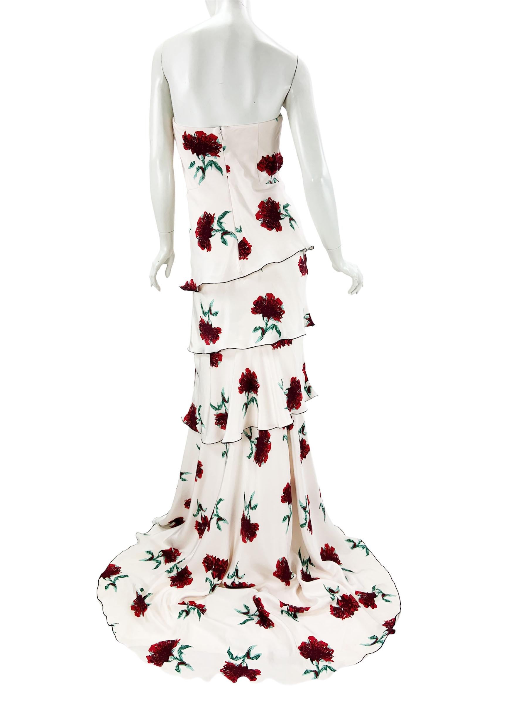 Women's Oscar de la Renta Runway Silk White Floral Print Layered Corset Dress Gown US 6 For Sale