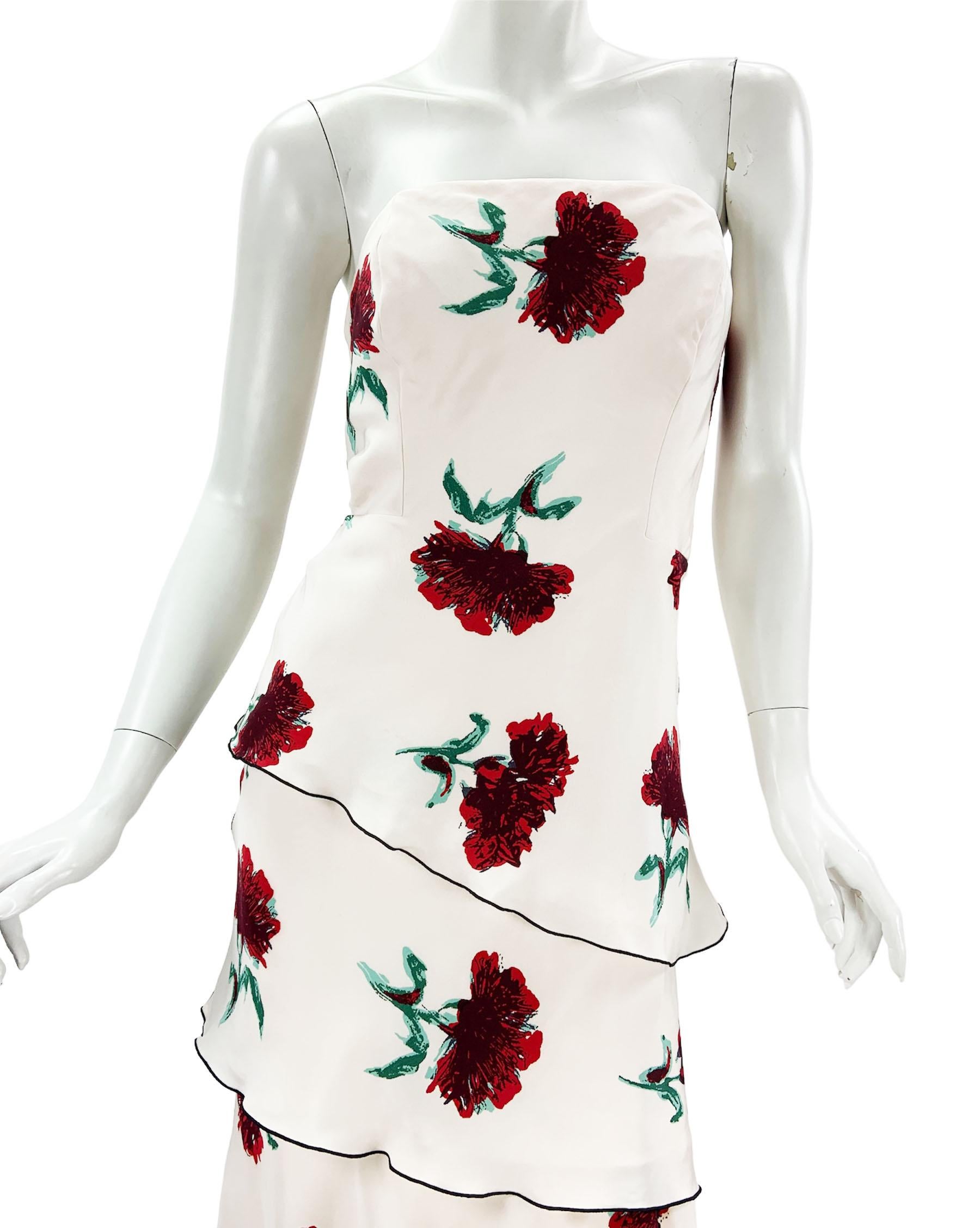 Oscar de la Renta Runway Silk White Floral Print Layered Corset Dress Gown US 6 For Sale 2