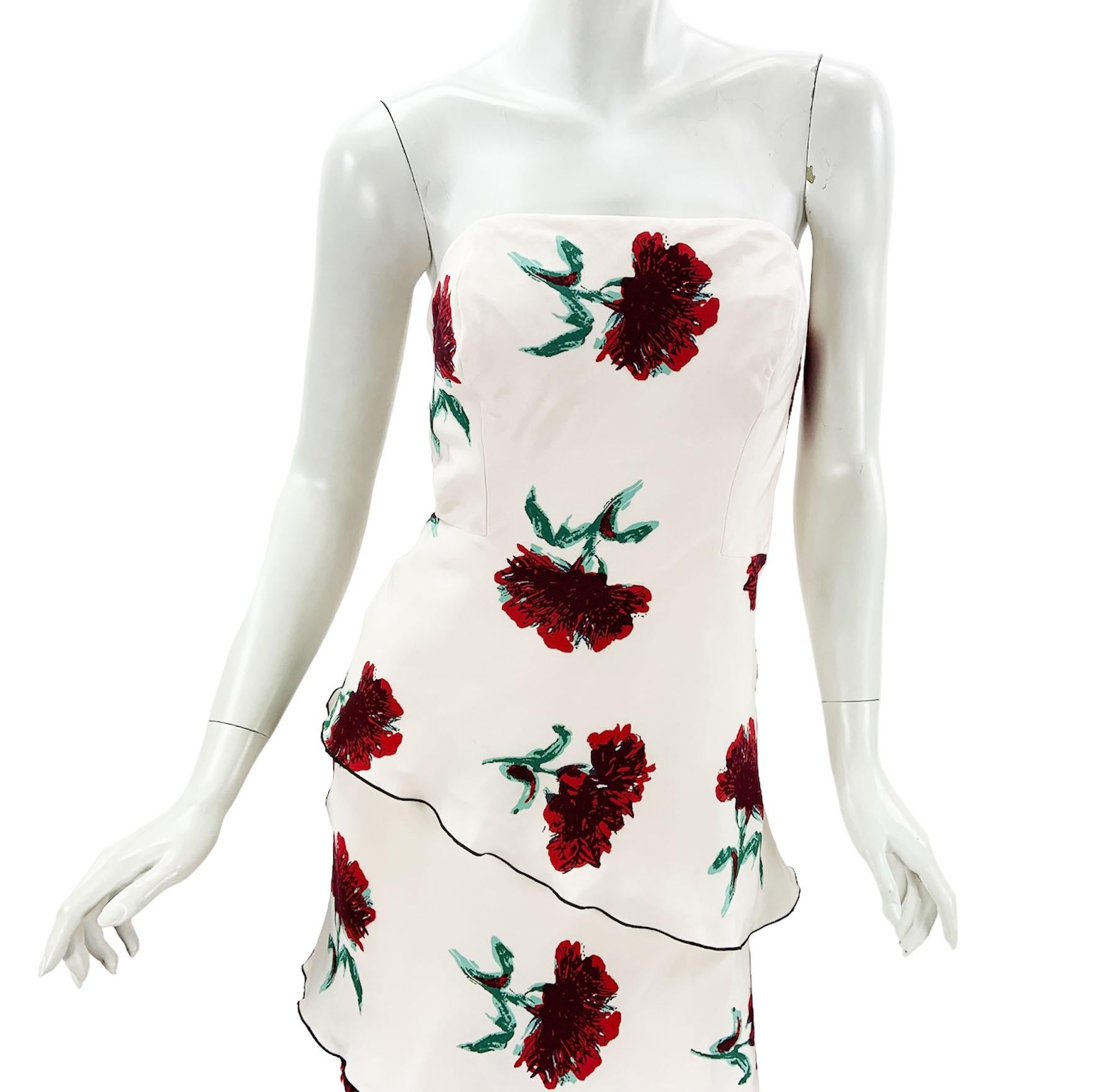 Oscar de la Renta Runway Silk White Floral Print Layered Corset Dress Gown US 6 For Sale 3