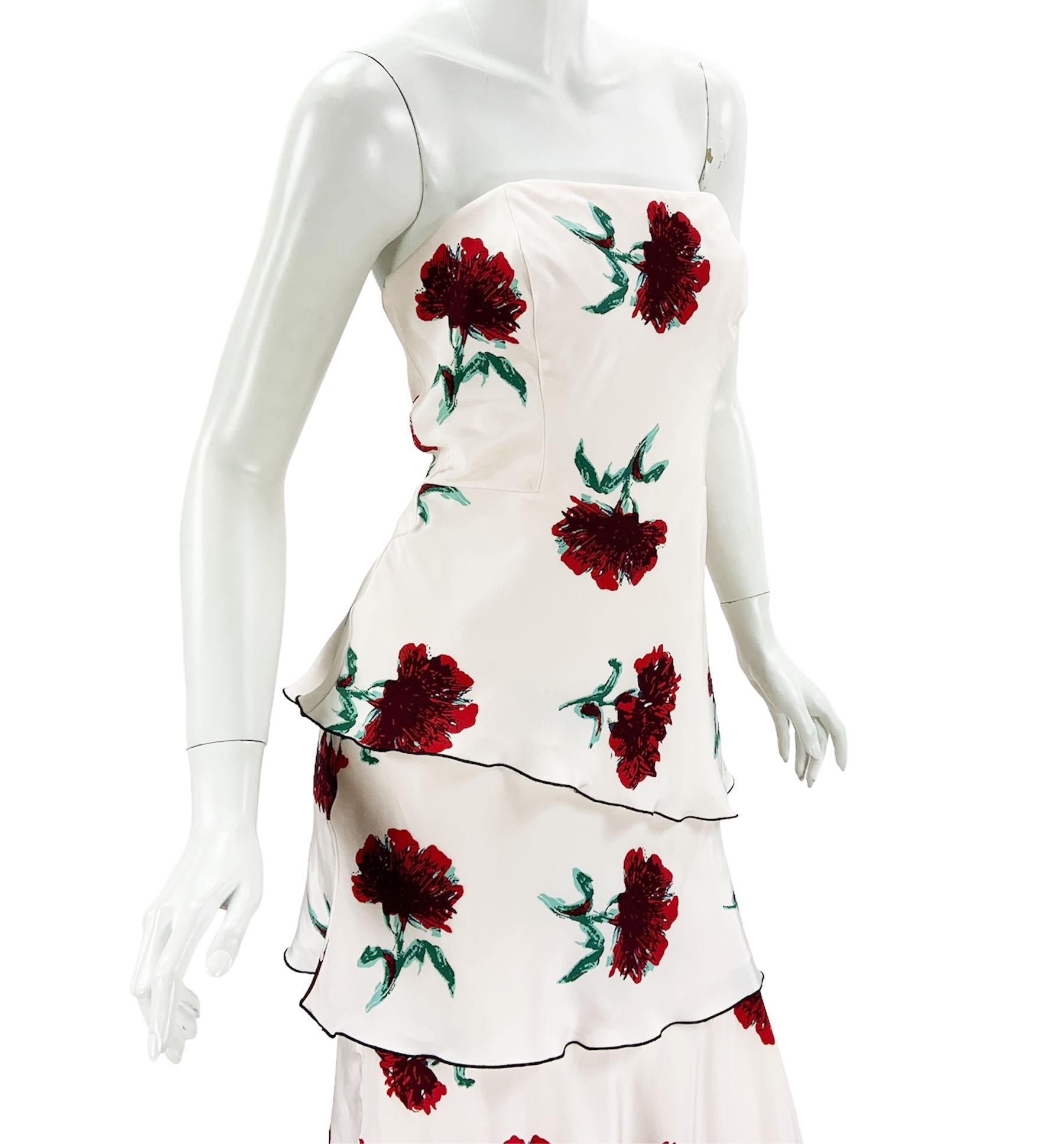 Oscar de la Renta Runway Silk White Floral Print Layered Corset Dress Gown US 6 For Sale 4