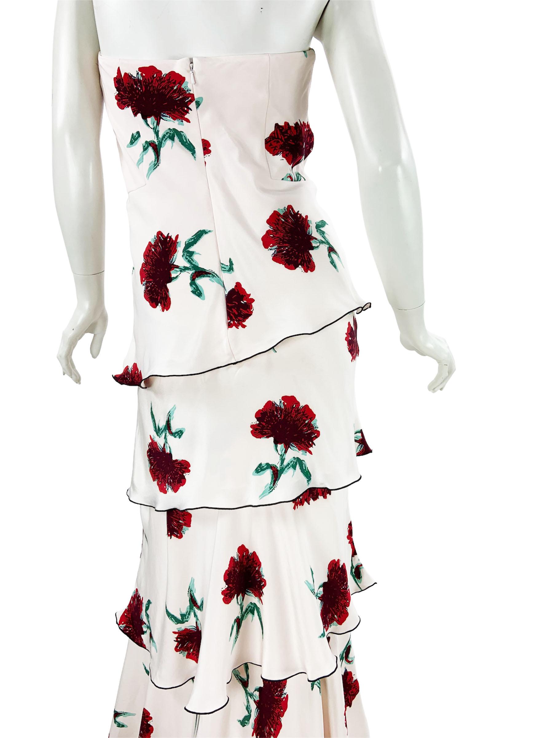 Oscar de la Renta Runway Silk White Floral Print Layered Corset Dress Gown US 6 For Sale 5