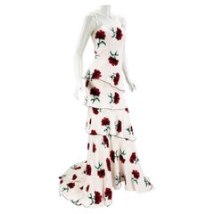 Robe corset superposée Oscar de la Renta Runway en soie blanche imprimée florale US 6