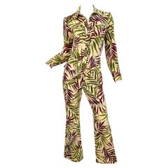 Oscar De La Renta Pasarela Primavera 2002 Talla 4 Mono con estampado de palmeras y safari tropical