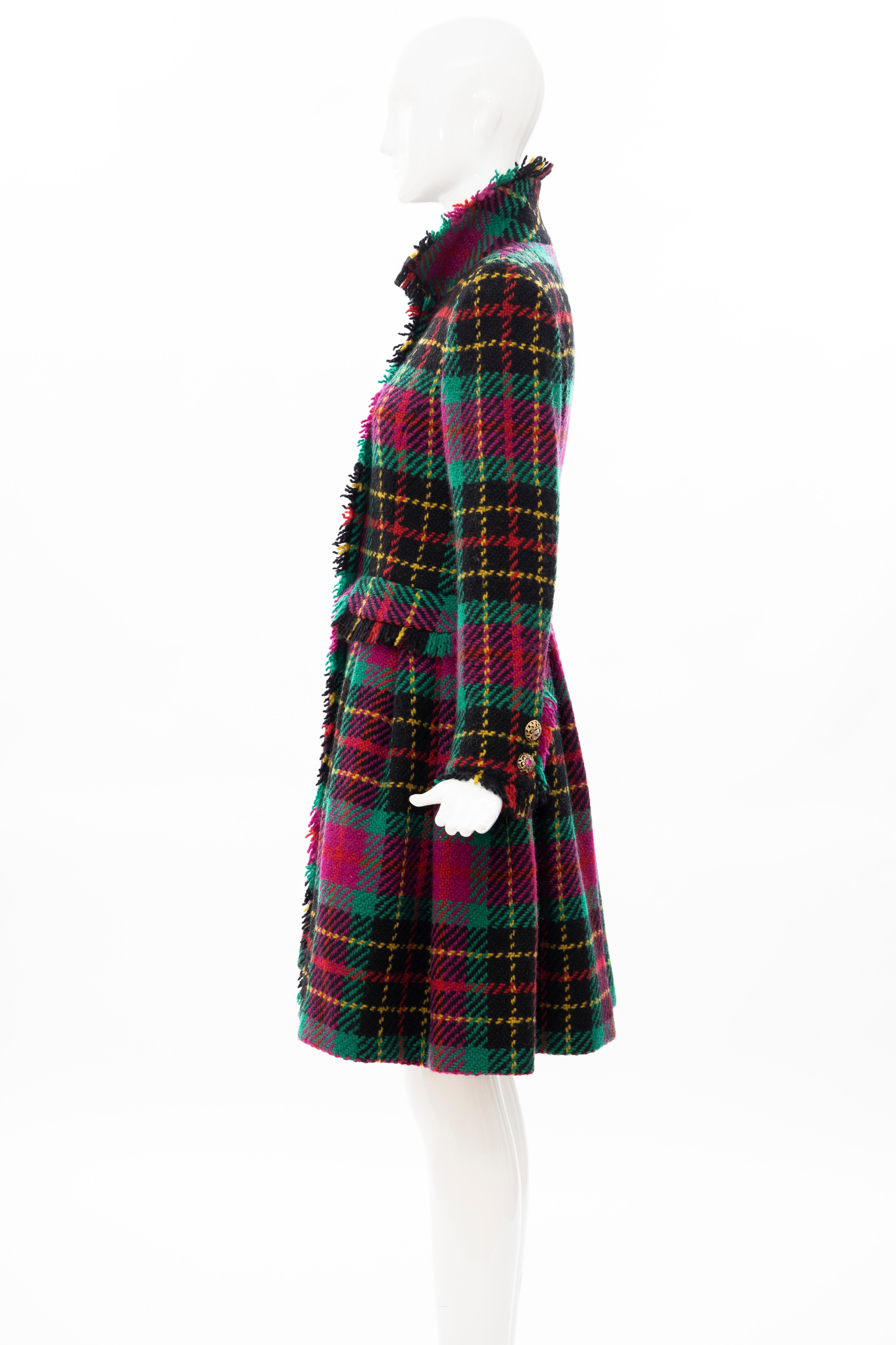 Oscar de La Renta Runway Tartan Plaid Crystal Button Front Coat, Fall 1991 For Sale 5