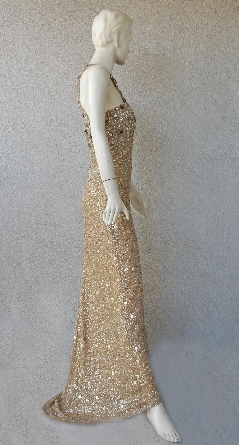 Oscar de la Renta Runway Vintage Jeweled Red Carpet Dress Gown For Sale 3