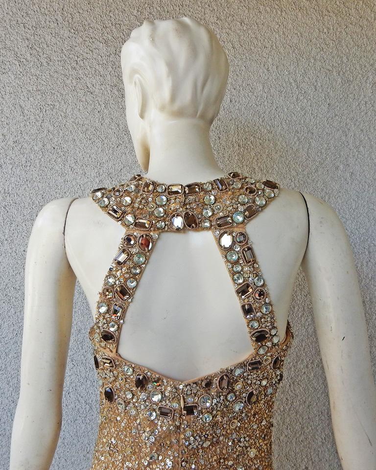 Oscar de la Renta Runway Vintage Jeweled Red Carpet Dress Gown For Sale 5