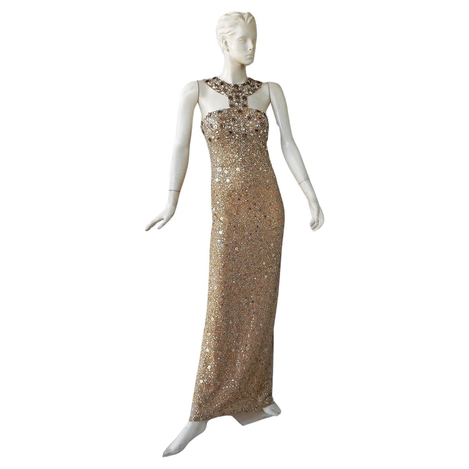 Oscar de la Renta Runway Vintage Jeweled Red Carpet Dress Gown For Sale