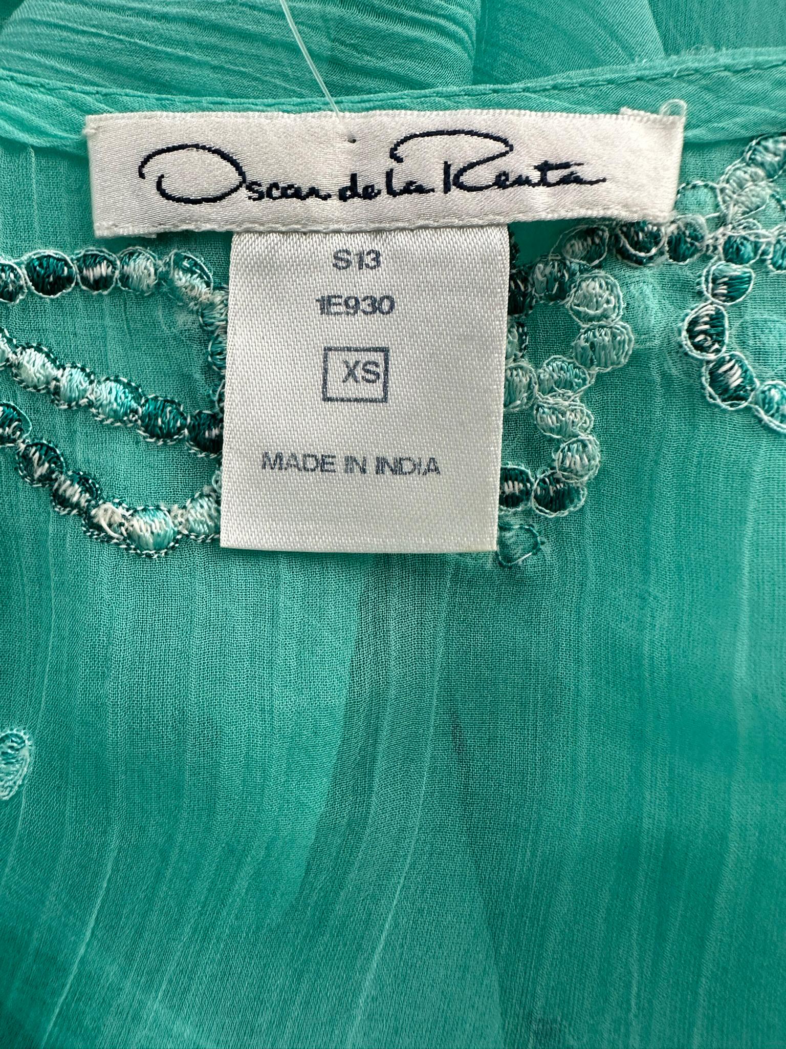 Oscar de la Renta S/S 13 Aqua Silk Embroidered & Appliqued Caftan & Slip XS 8