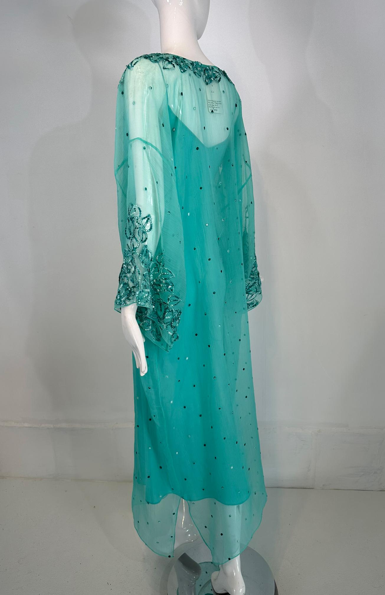 Women's Oscar de la Renta S/S 13 Aqua Silk Embroidered & Appliqued Caftan & Slip XS