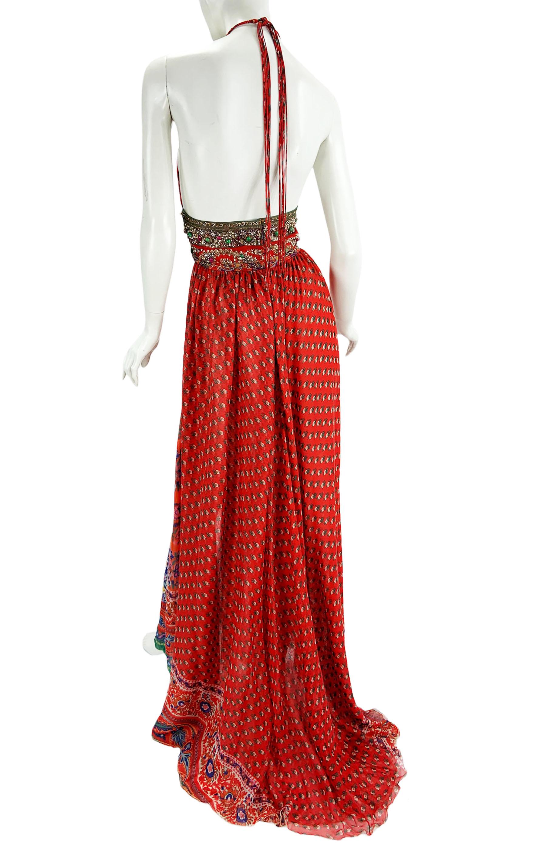 Oscar de la Renta S/S 2005 Runway Silk Halter Beaded Open Back Maxi Dress US 4 For Sale 2