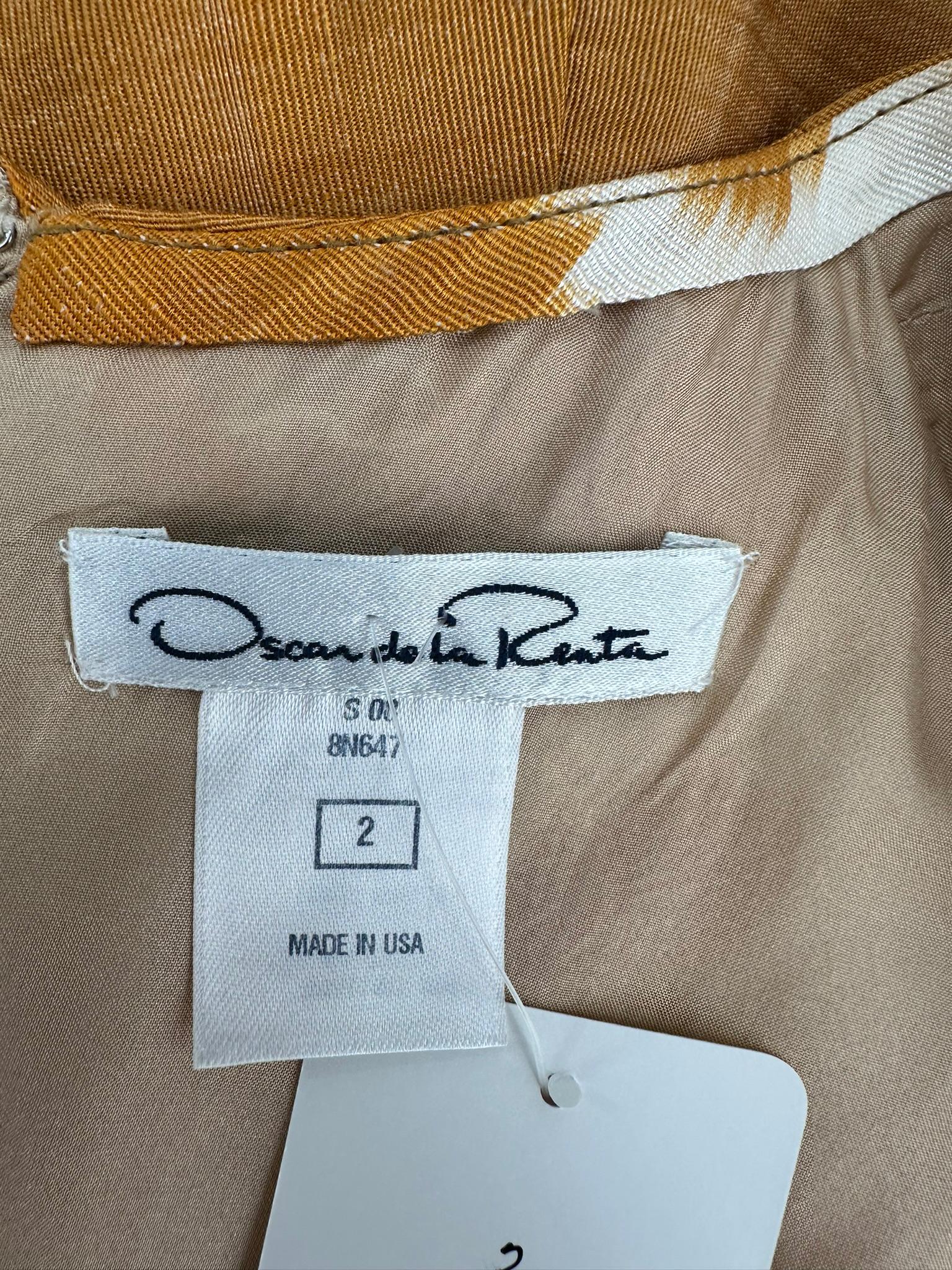 Oscar De La Renta S/S 2008 Vestido sin mangas de Ikat de seda flameada dorado y blanco 2 en venta 13
