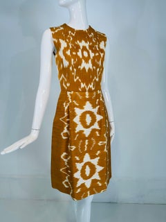 Oscar de la Renta S/S 2008 Gold & White Slub Silk Ikat Sleeveless Dress 2