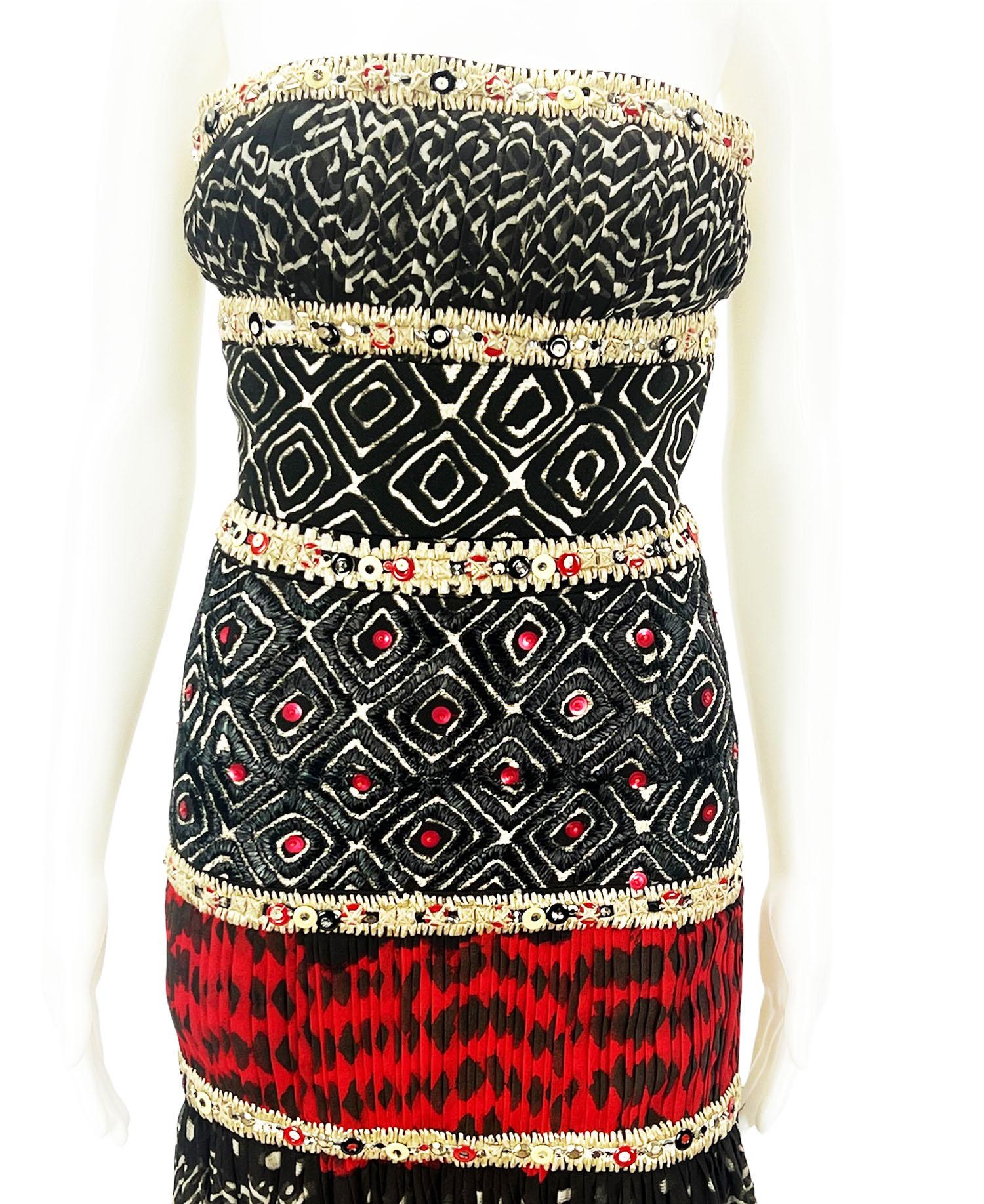 Oscar de la Renta F/S 2008 Laufsteg Seide verschönert langes Kleid US Größe 2 im Angebot 1