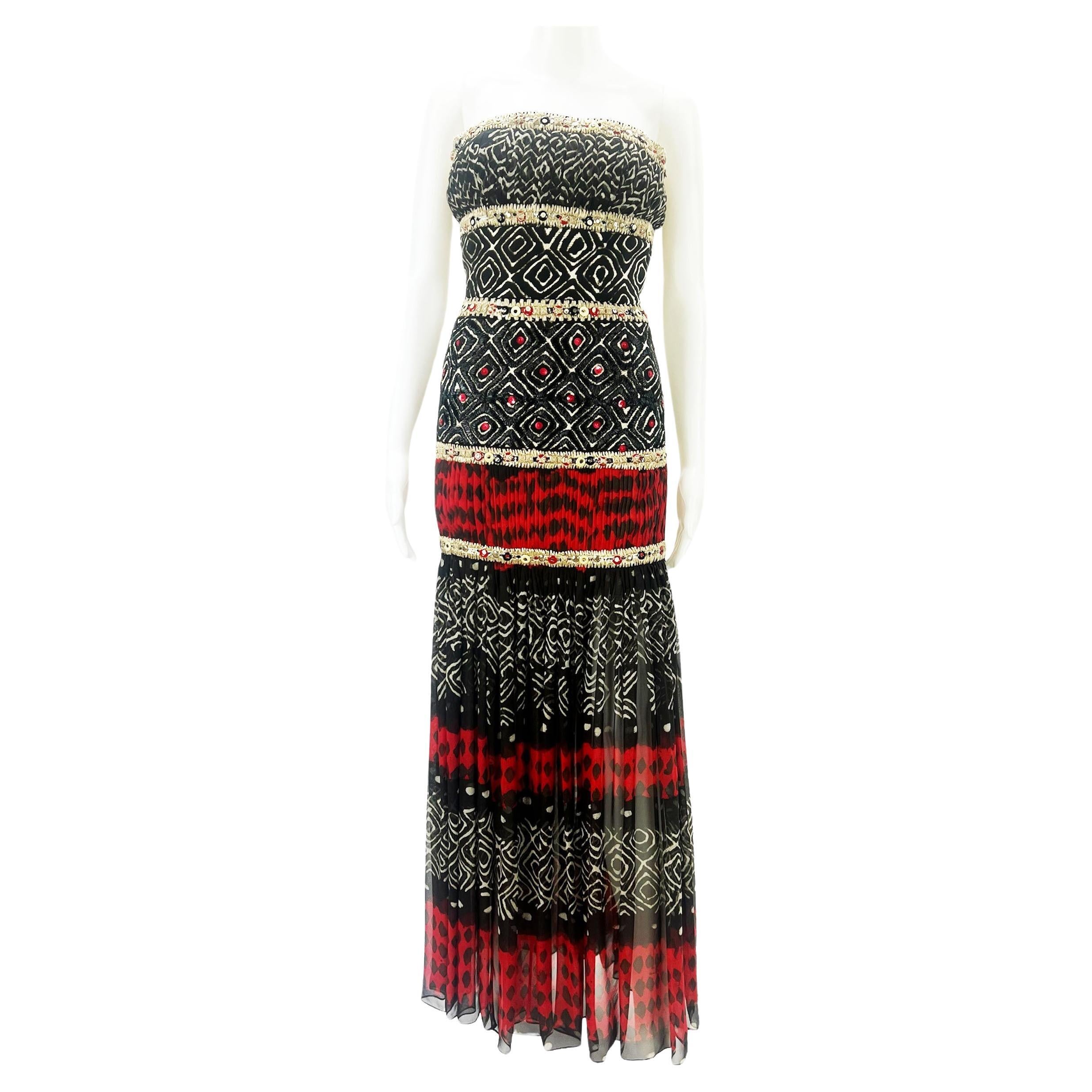 Oscar de la Renta S/S 2008 Runway Silk Embellished Long Dress US size 2 For Sale