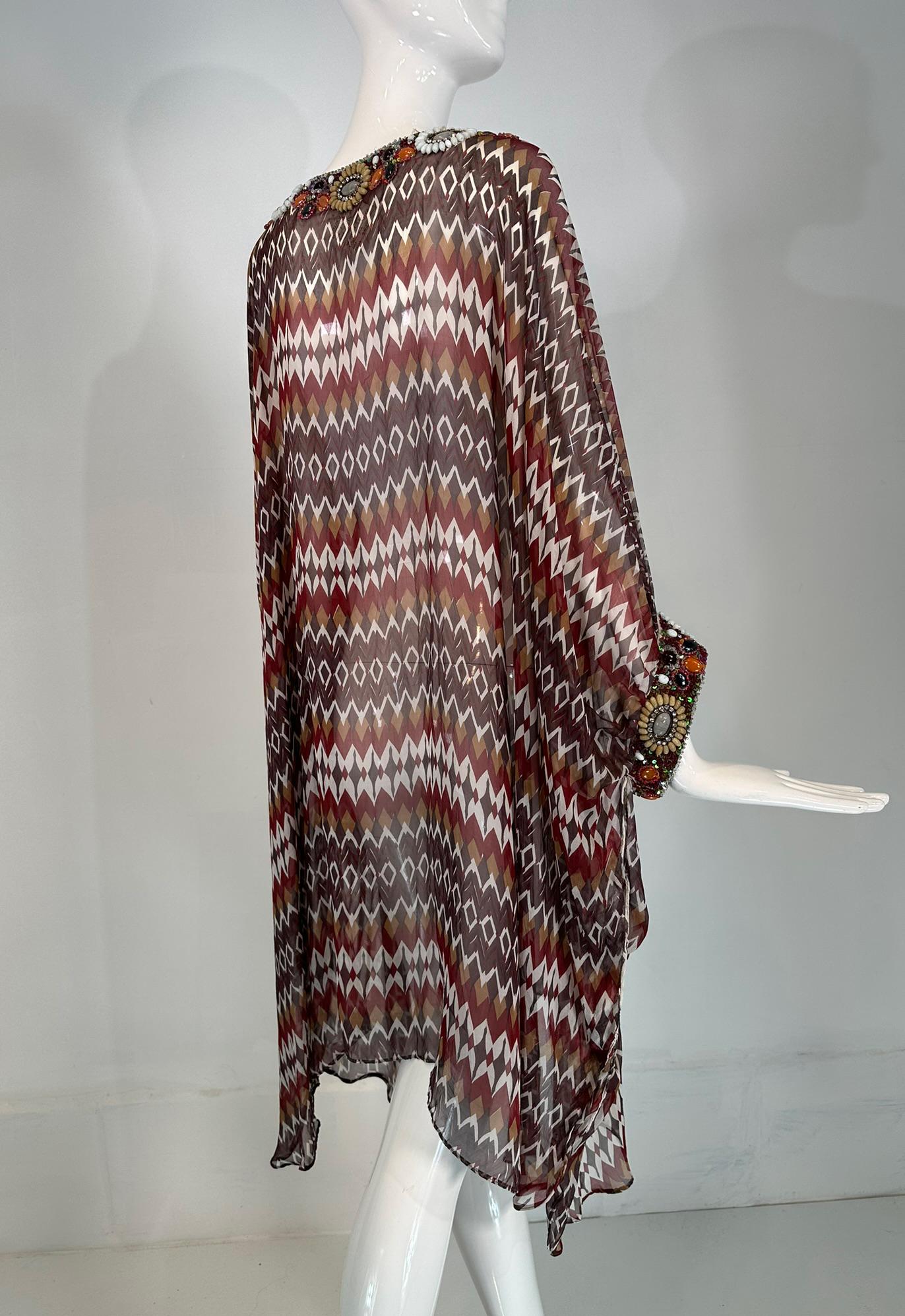 Oscar de la Renta S/S 2008 Silk Beaded Jewel Neck & Cuffs Tunic Caftan 5