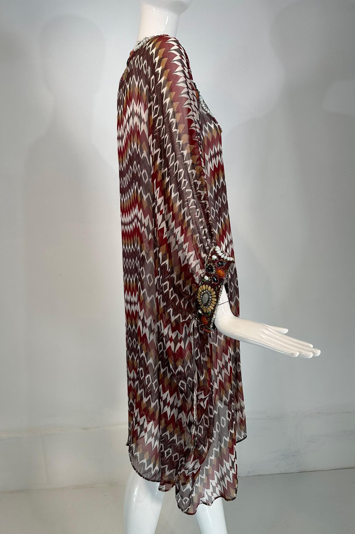 Oscar de la Renta S/S 2008 Silk Beaded Jewel Neck & Cuffs Tunic Caftan 6