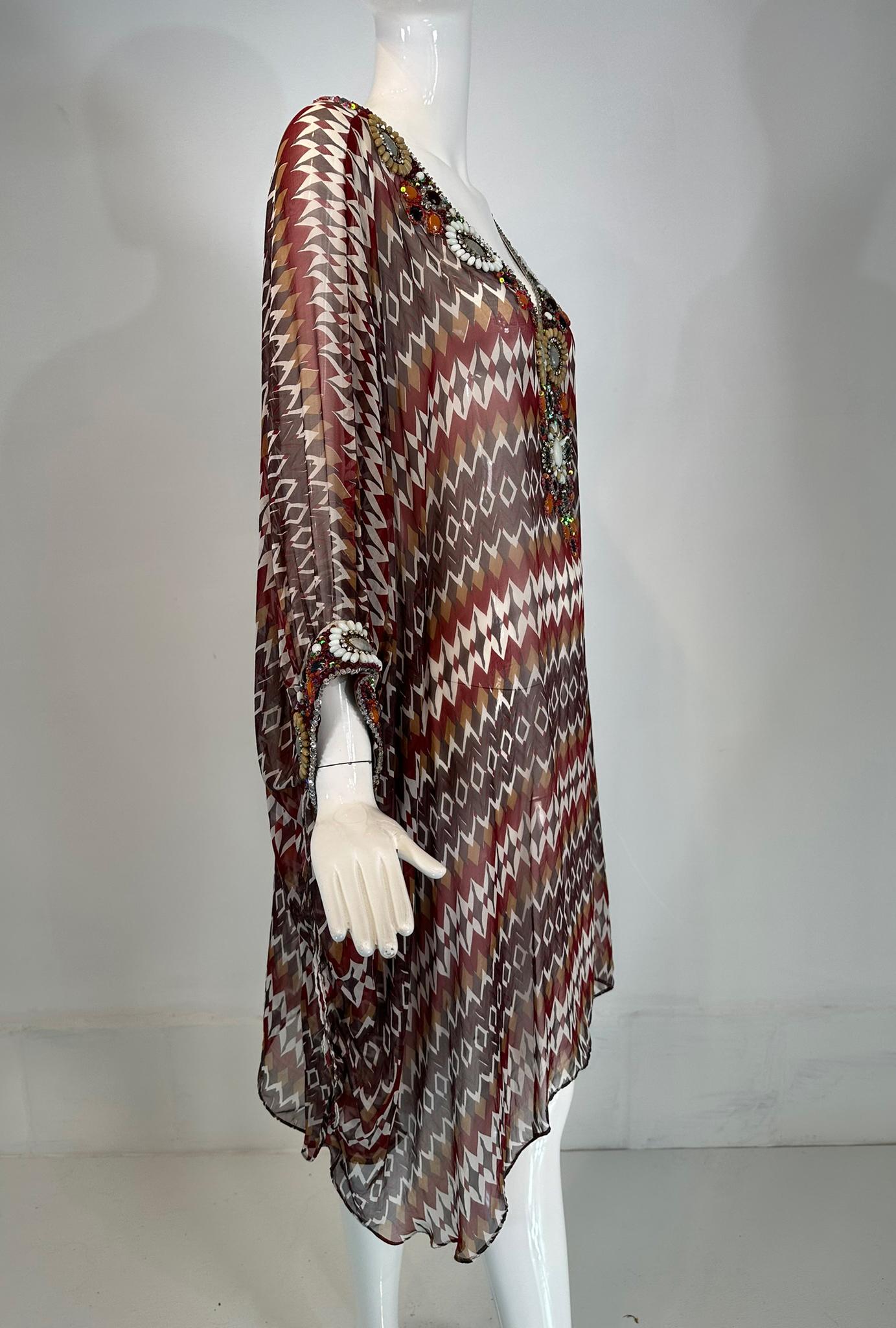 Oscar de la Renta S/S 2008 Silk Beaded Jewel Neck & Cuffs Tunic Caftan 7