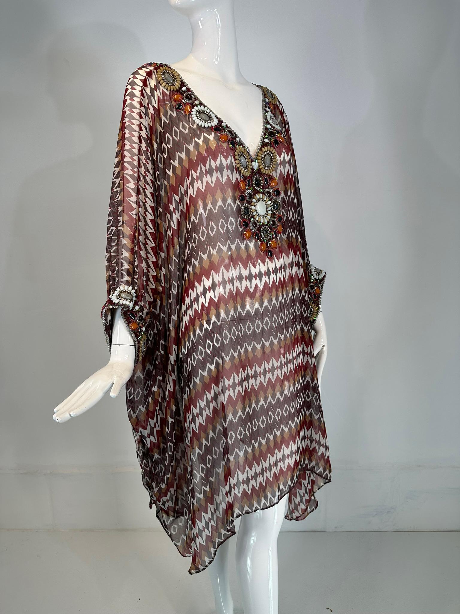 Oscar de la Renta S/S 2008 Silk Beaded Jewel Neck & Cuffs Tunic Caftan 8