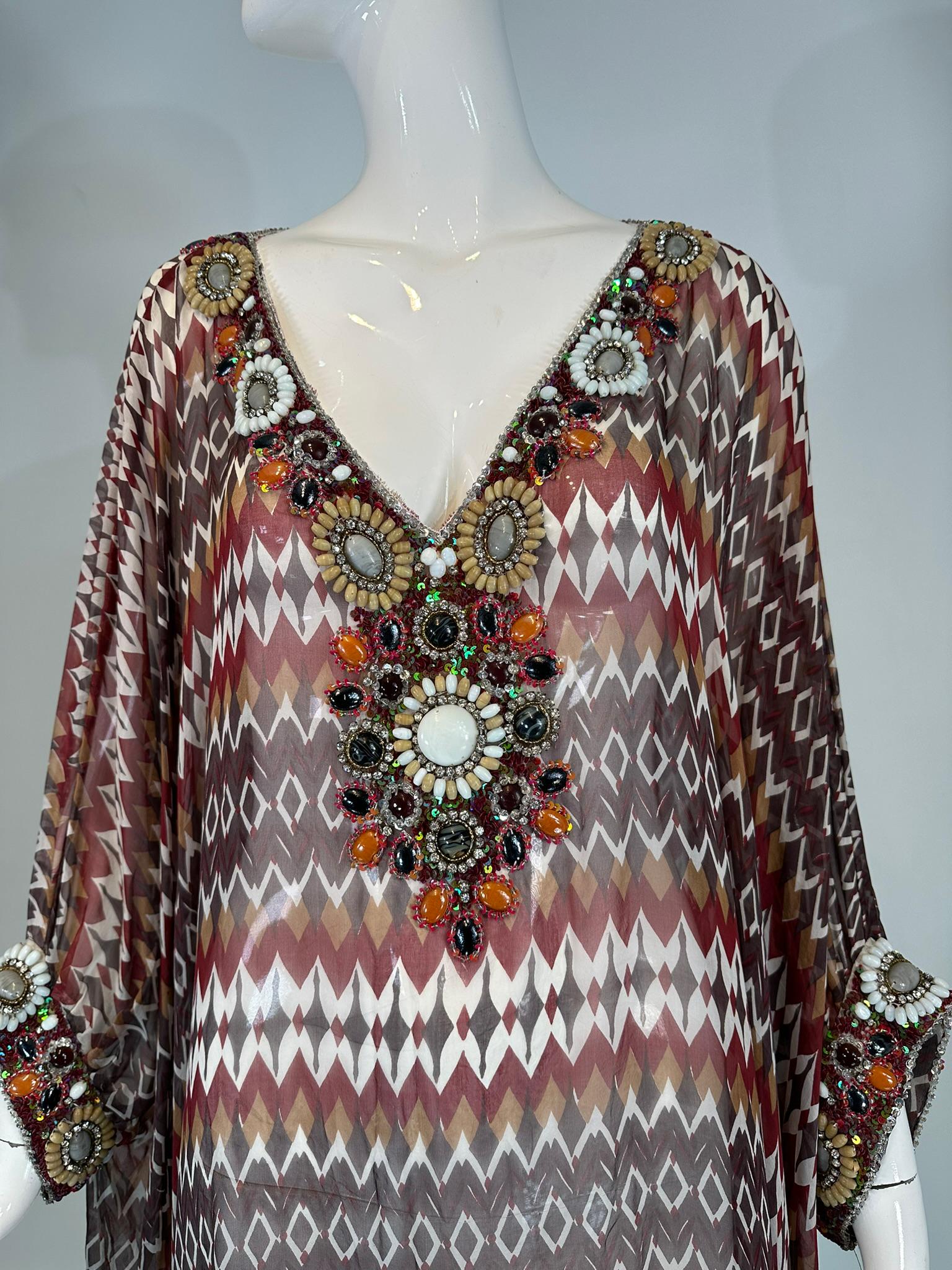 Oscar de la Renta S/S 2008 Silk Beaded Jewel Neck & Cuffs Tunic Caftan 9
