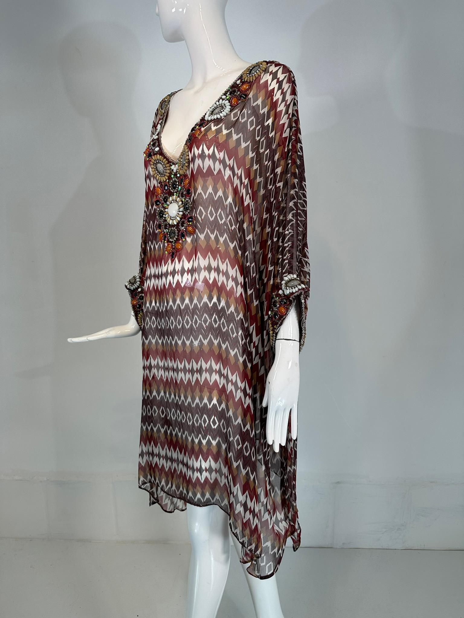 Black Oscar de la Renta S/S 2008 Silk Beaded Jewel Neck & Cuffs Tunic Caftan