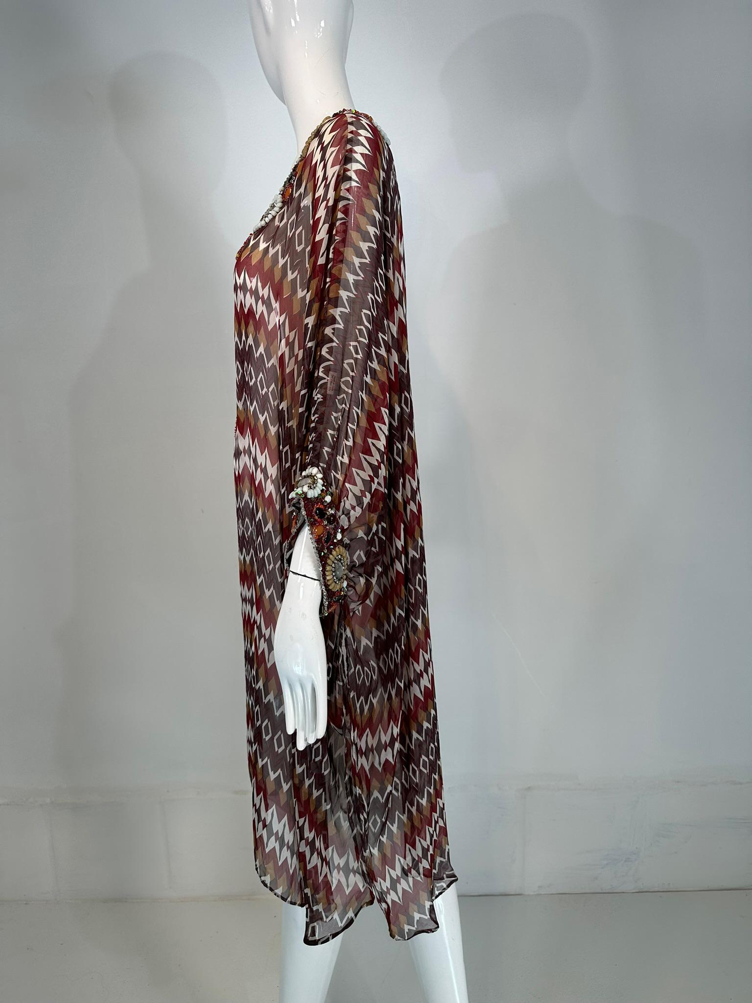 Women's Oscar de la Renta S/S 2008 Silk Beaded Jewel Neck & Cuffs Tunic Caftan