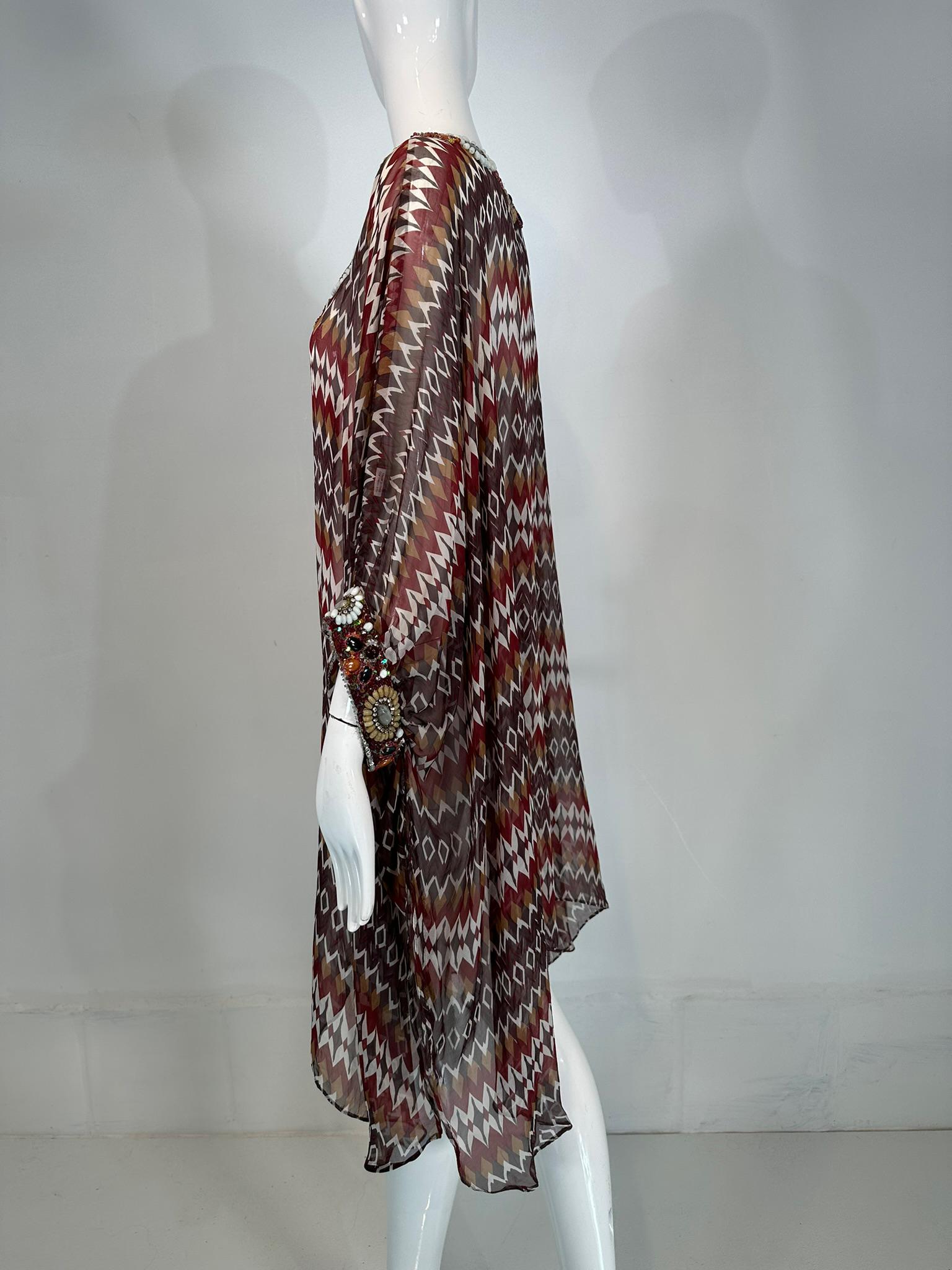 Oscar de la Renta S/S 2008 Silk Beaded Jewel Neck & Cuffs Tunic Caftan 1