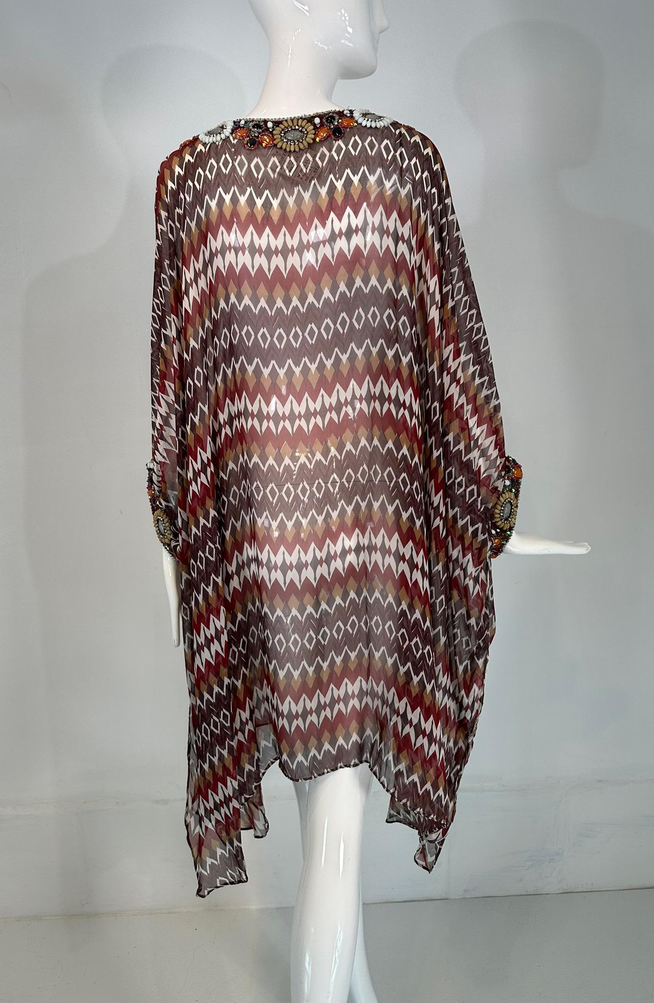 Oscar de la Renta S/S 2008 Silk Beaded Jewel Neck & Cuffs Tunic Caftan 4