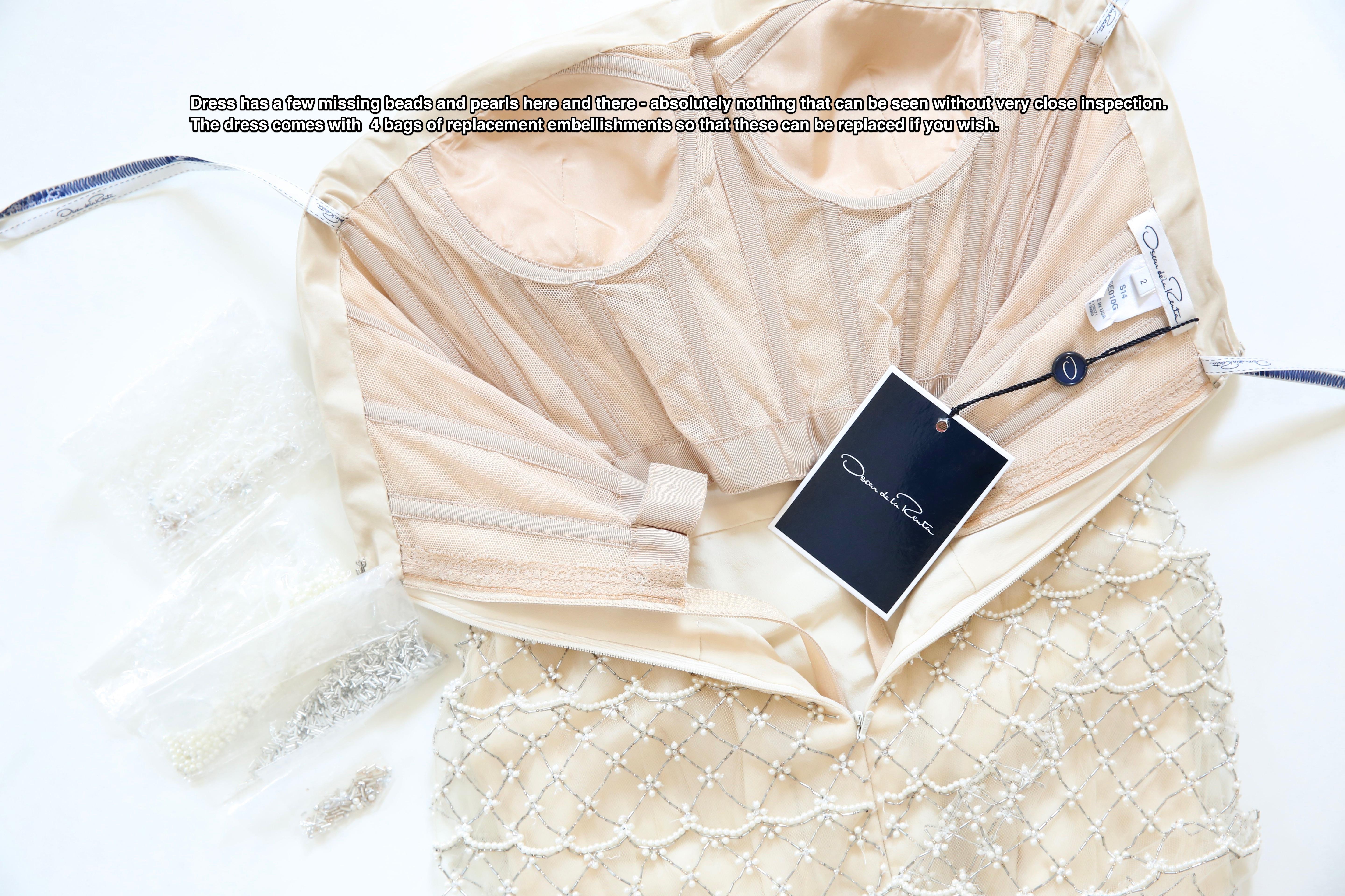 Oscar de la Renta S/S 2014 strapless tiered sheer mesh pearl wedding dress gown For Sale 11