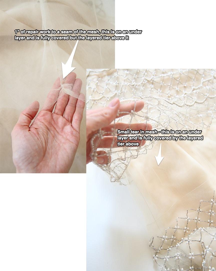 Oscar de la Renta S/S 2014 strapless tiered sheer mesh pearl wedding dress gown 13