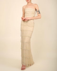 Oscar de la Renta S/S 2014 strapless tiered sheer mesh pearl wedding dress gown
