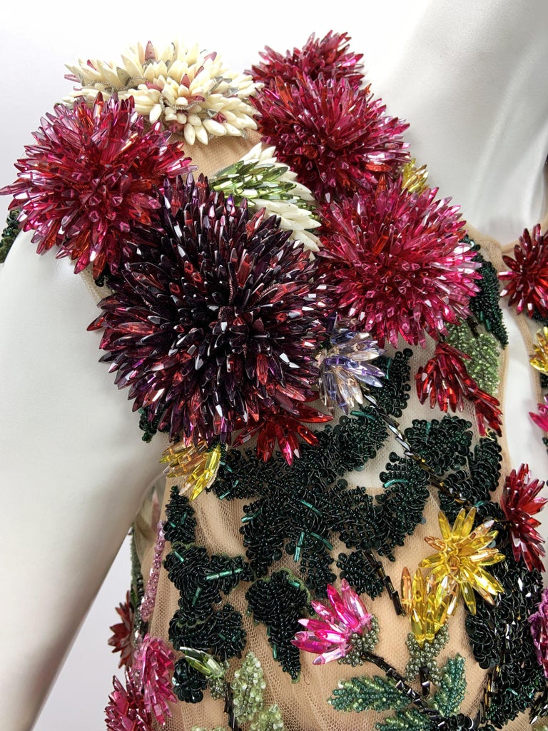 Oscar de la Renta S/S 2023 Crystal Embellished Floral Illusion Mini Dress  US 6 For Sale at 1stDibs