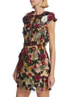 Oscar de la Renta S/S 2023 Crystal Embellished Floral Illusion Mini Dress US 6