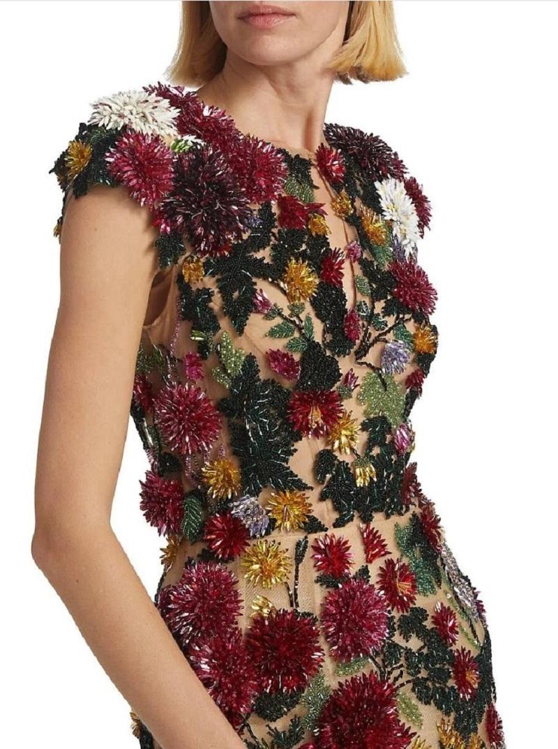 Marrone Oscar De La Renta - P/E 2023 - Mini Abito a Illusione Floreale Impreziosito da Cristalli US 6 in vendita